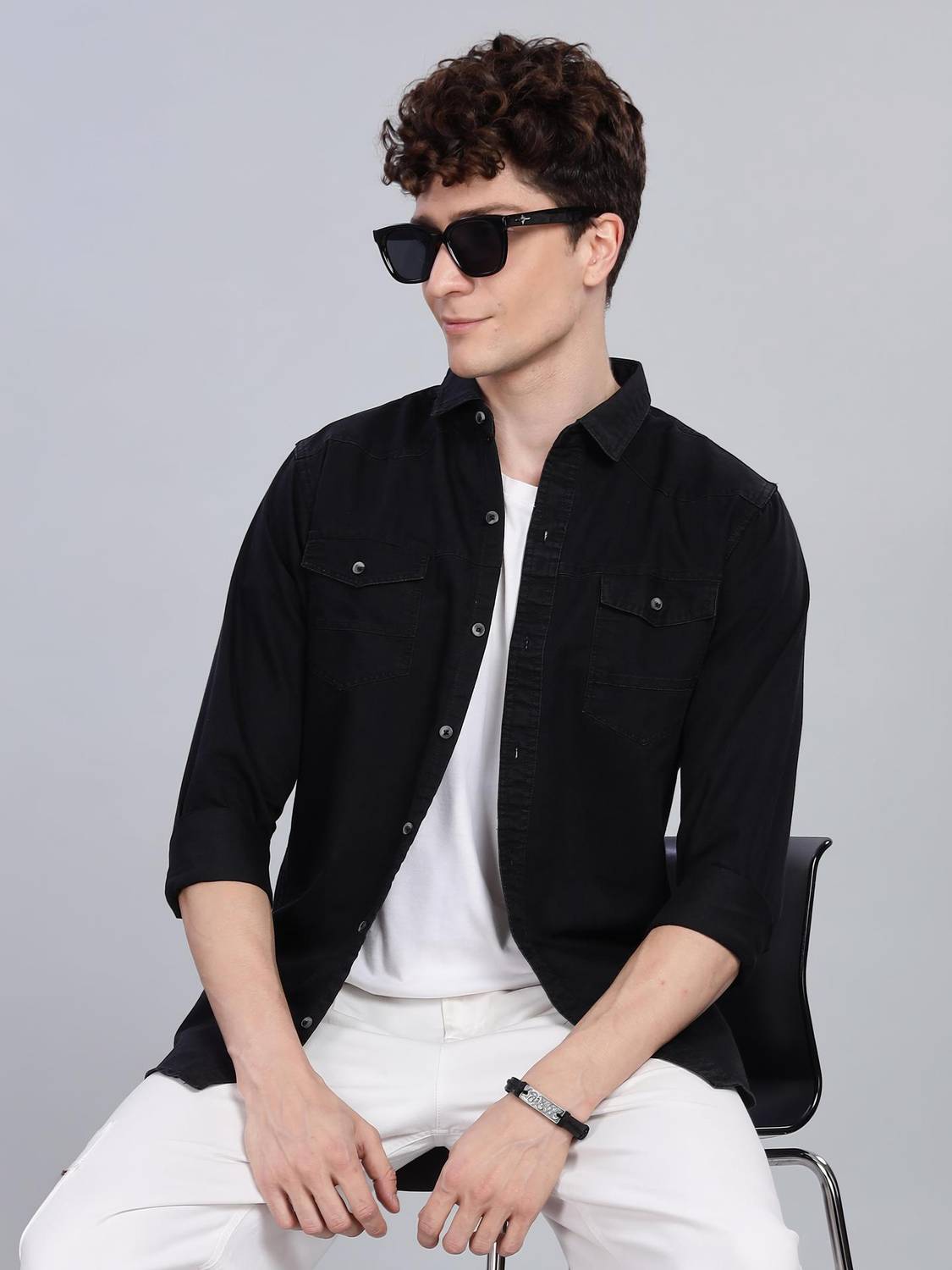 7th Legion Men Solid Casual Black Shirt