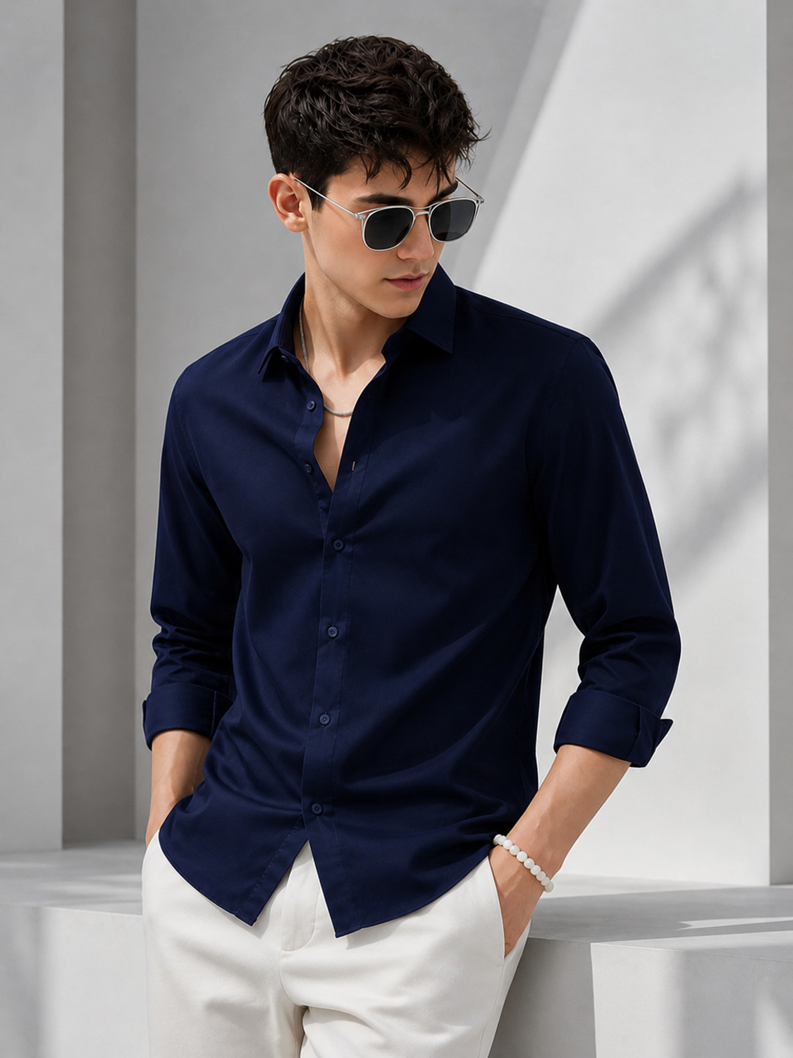 Image of METRONAUT Men Regular Fit Solid Spread Collar Formal Shirt