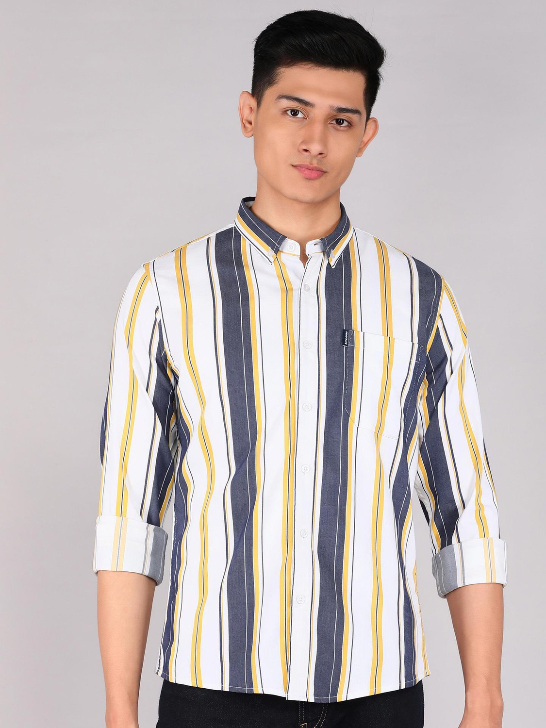 Image of PROVOGUE Men Striped Casual Multicolor Shirt