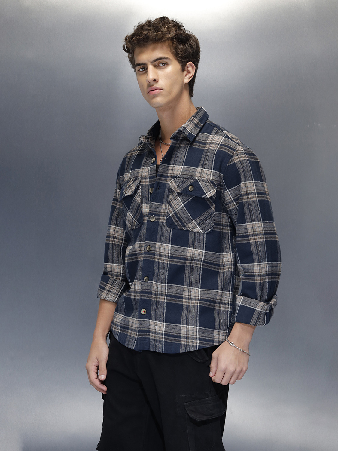 Image of WROGN Men Solid Casual Blue Shirt