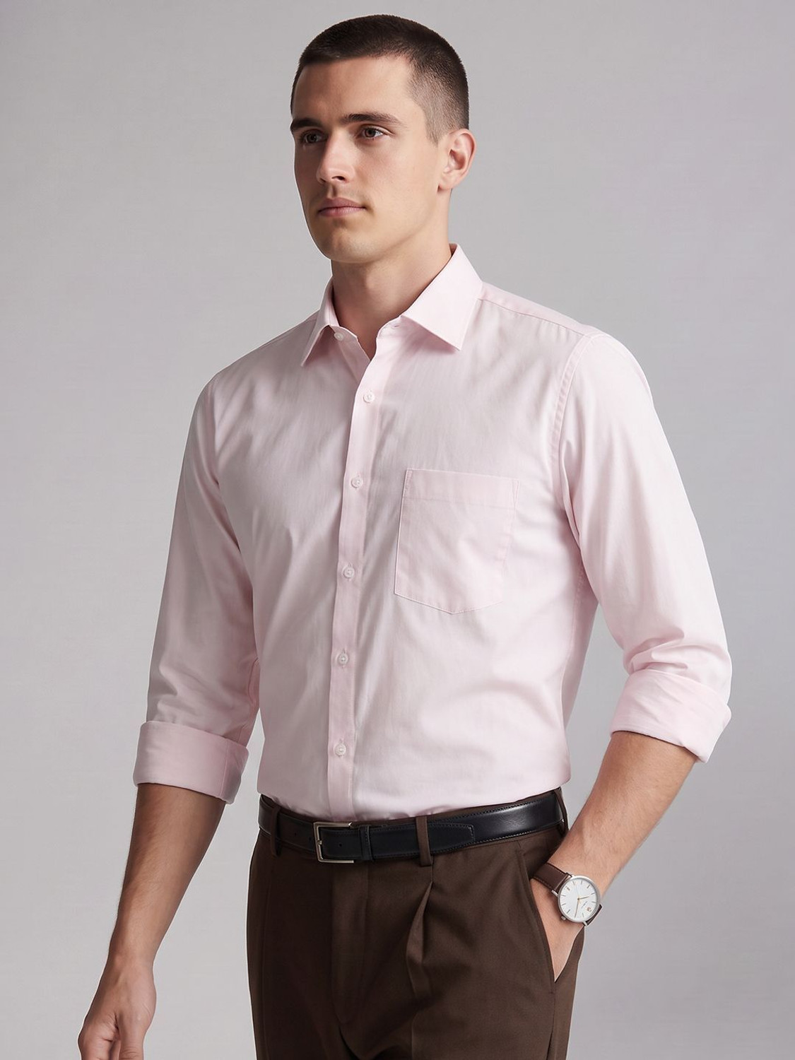 Image of VAN HEUSEN Men Slim Fit Solid Formal Shirt