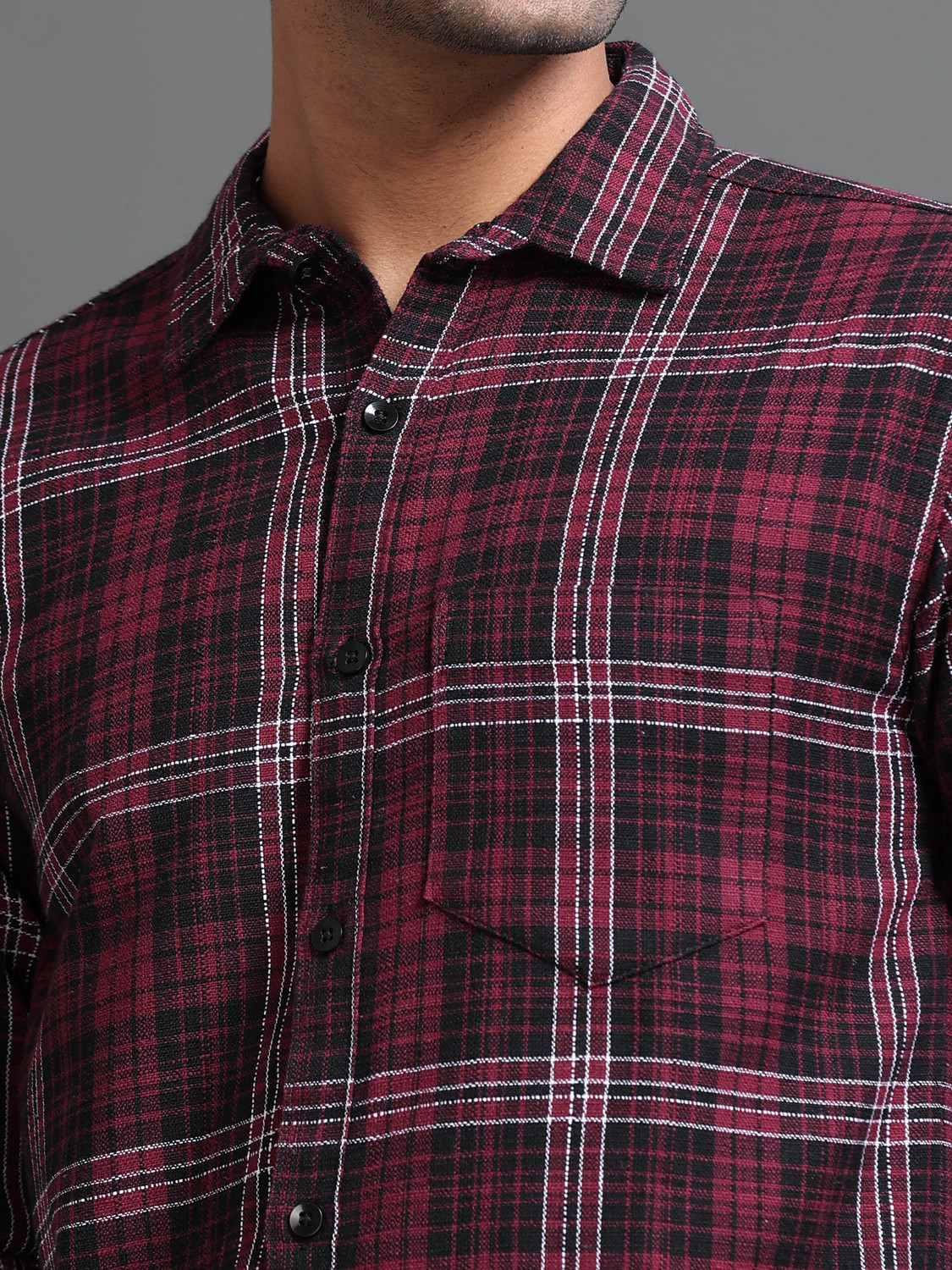 Image of tallwalker Men Checkered Casual Maroon Shirt