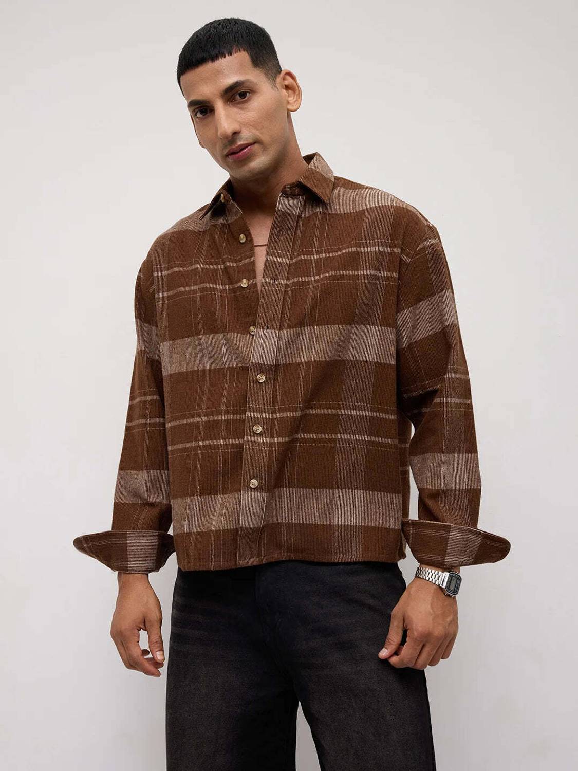 VASTRADO Men Checkered Casual Brown Shirt - Image 5