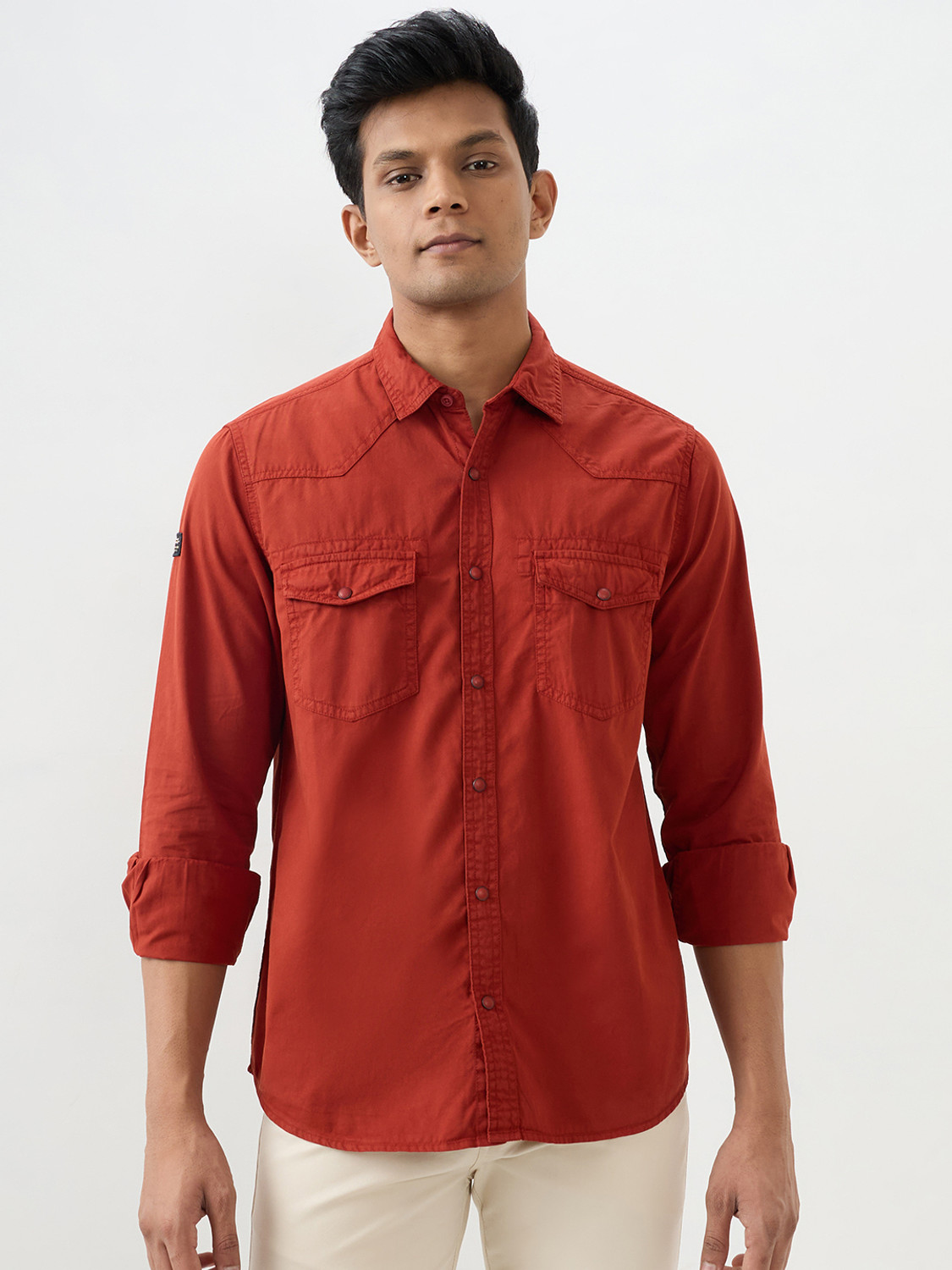 Image of Spykar Men Solid Casual Red Shirt
