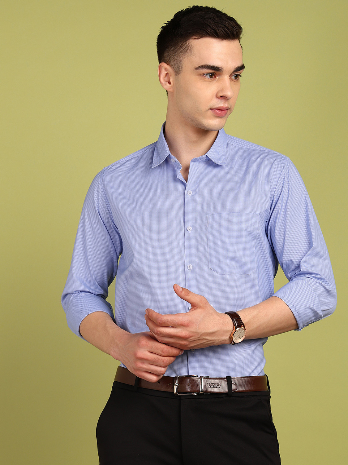 Image of FUBAR Men Checkered Formal Blue Shirt