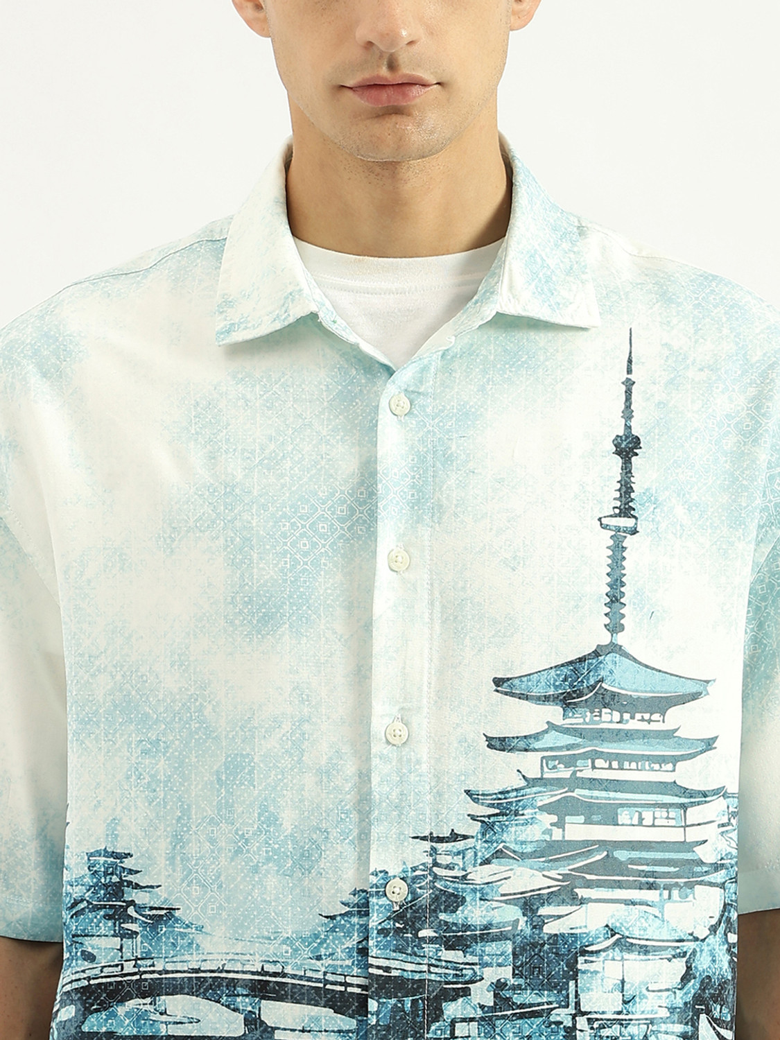 Image of United Colors of Benetton Men Printed Casual Blue Shirt