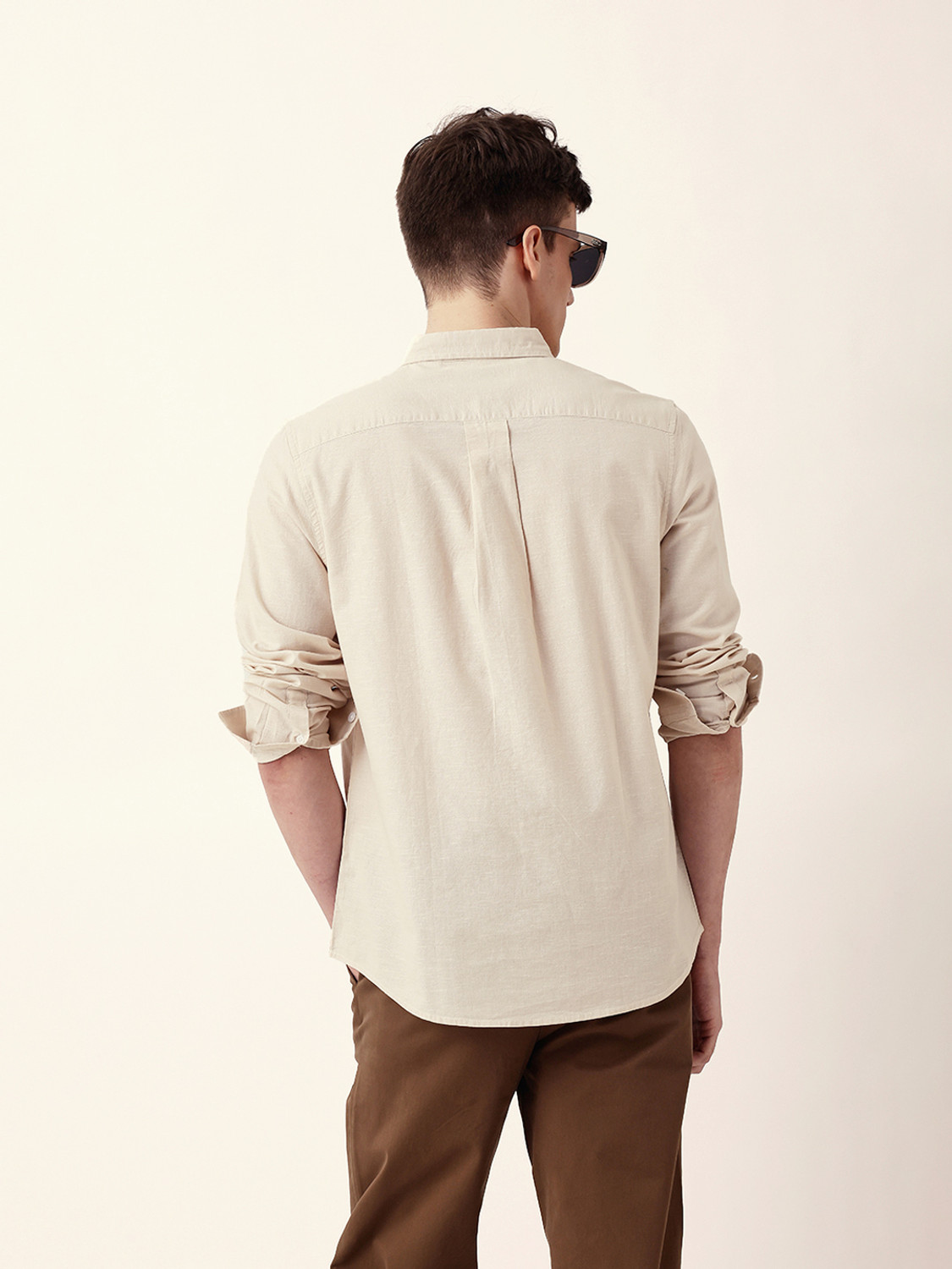 Image of THE BEAR HOUSE Men Solid Casual Cream Shirt