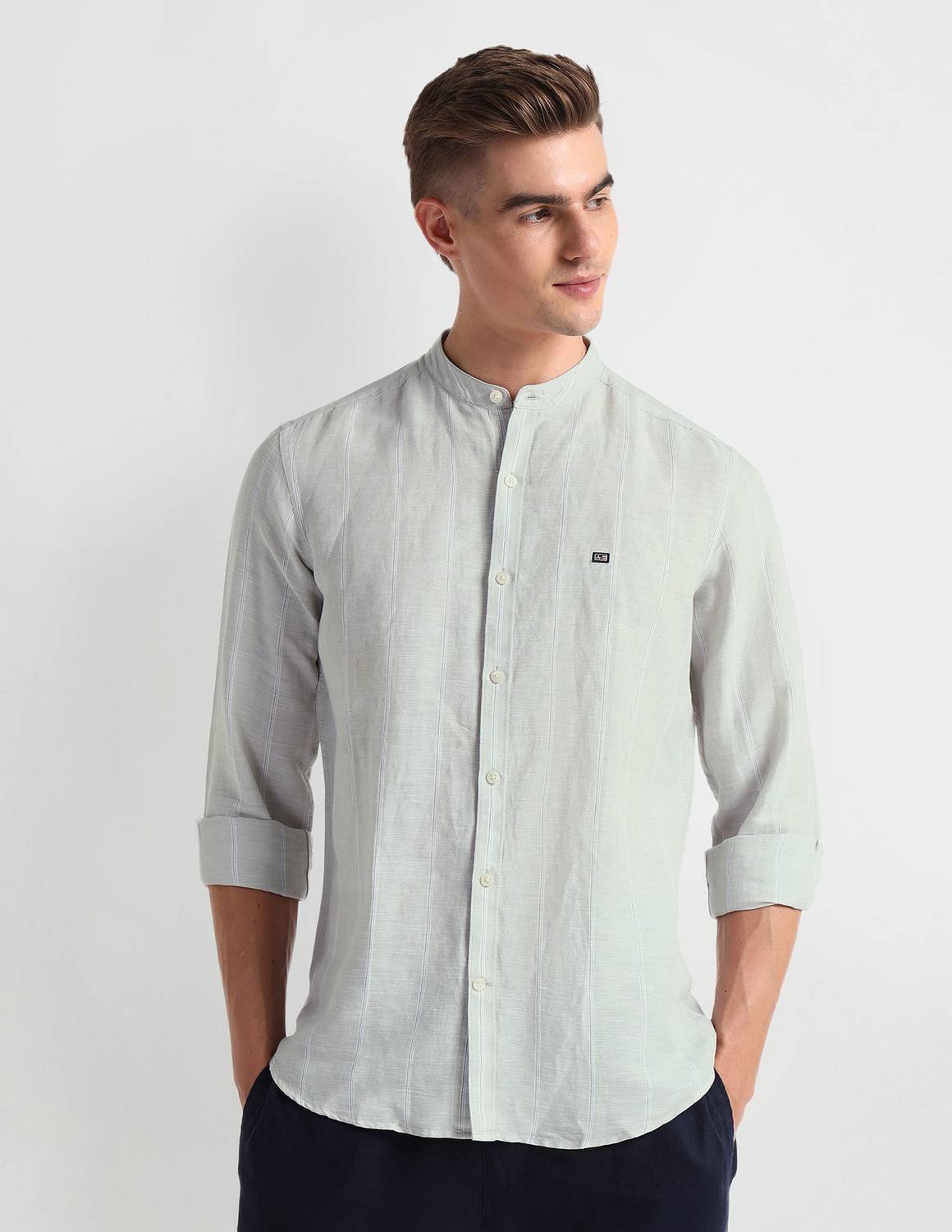 Arrow Sport Men Self Design Casual Light Green Shirt
