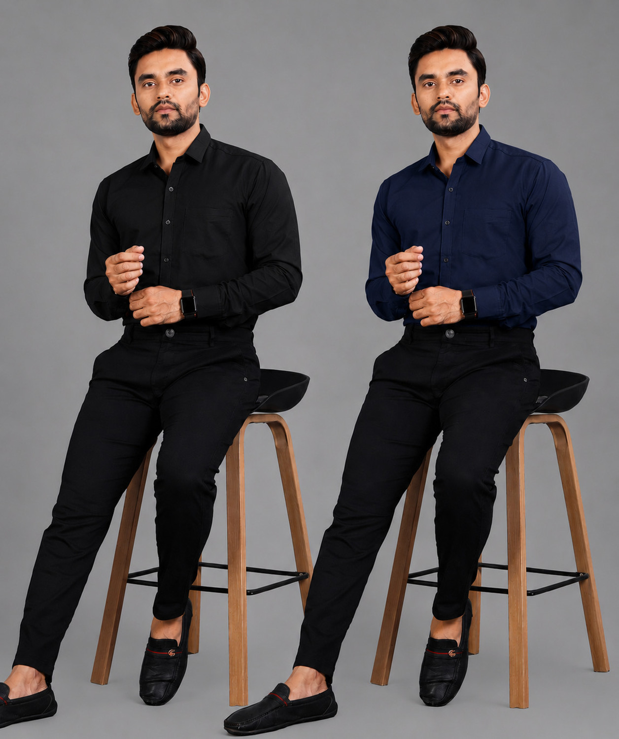 Image of GLOREN Men Solid Casual Multicolor Shirt