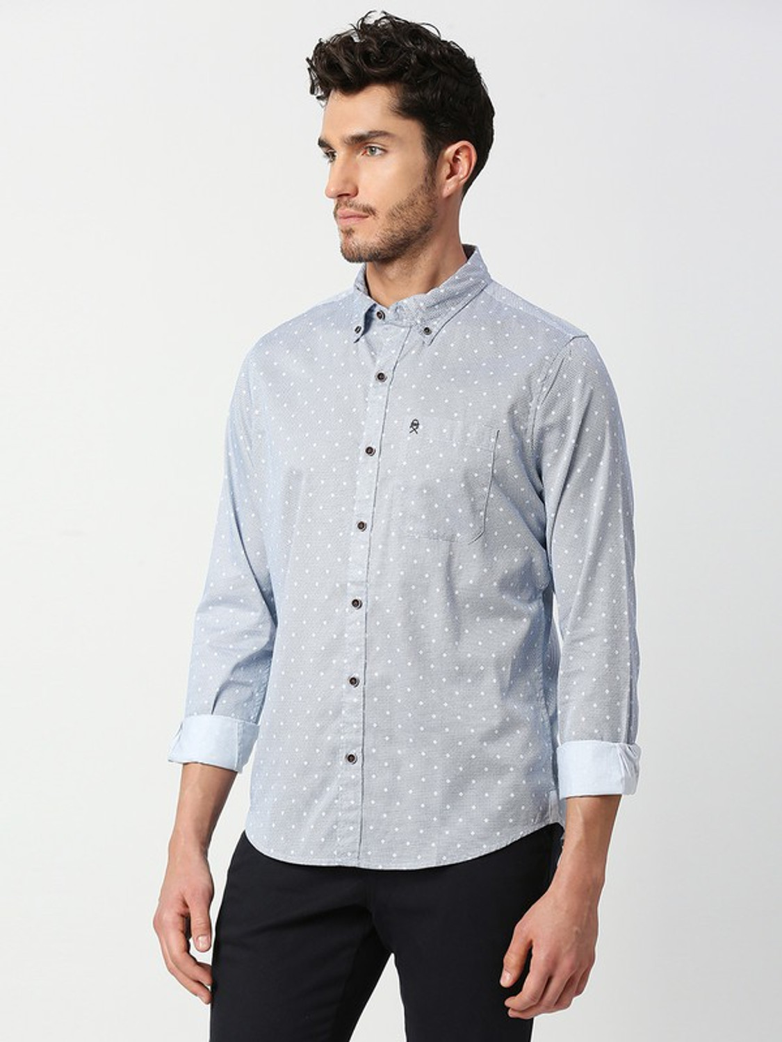 Image of THOMAS SCOTT Men Printed Casual Blue Shirt