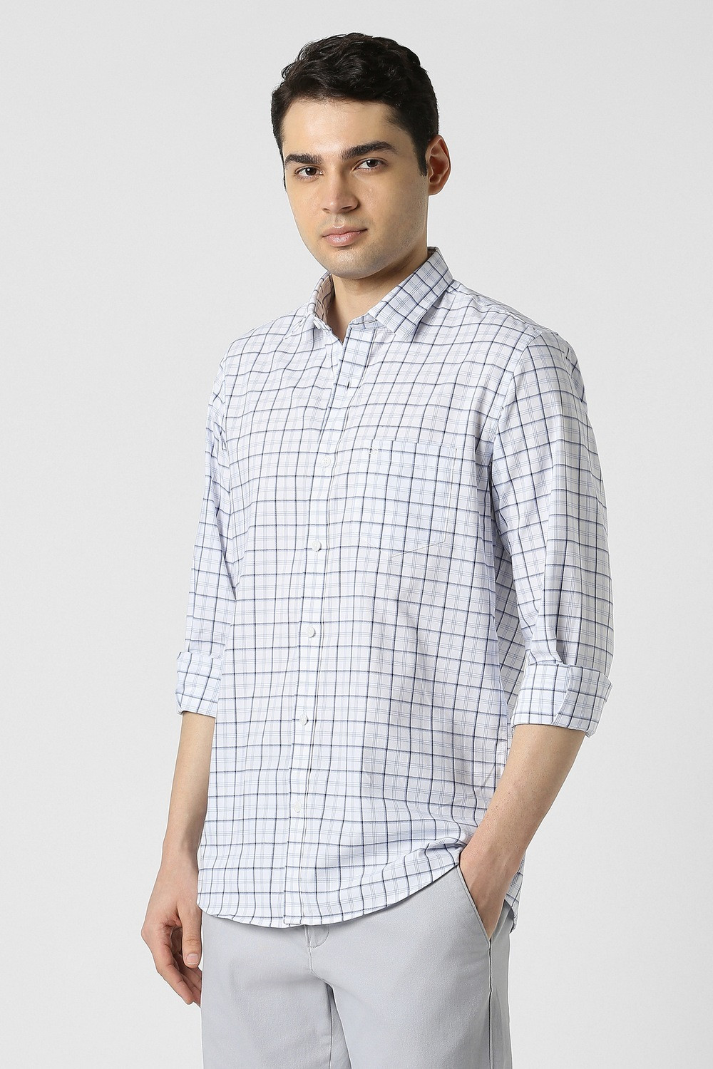 Image of PETER ENGLAND Men Checkered Casual White Shirt