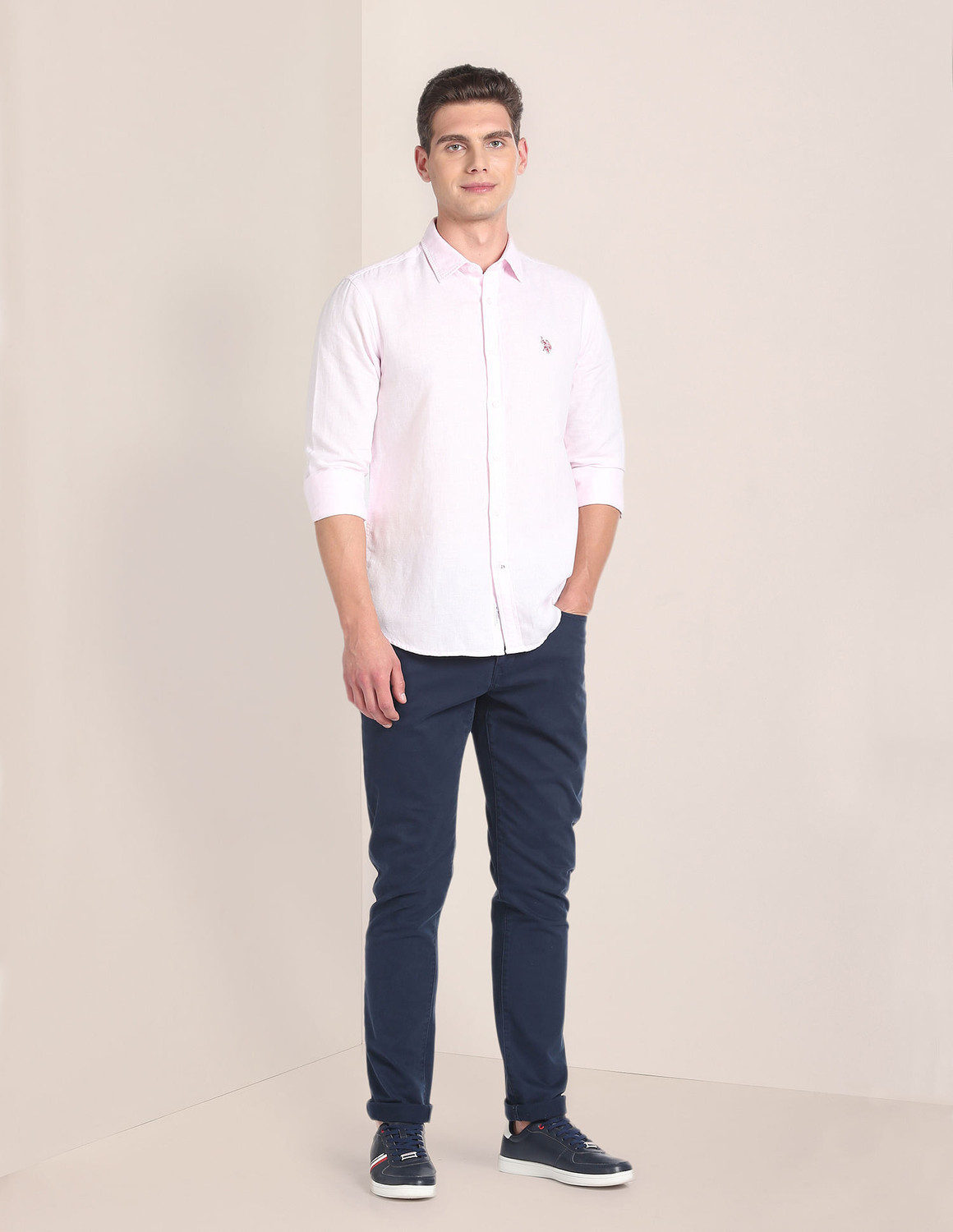 Image of U.S. POLO ASSN. Men Solid Casual Pink Shirt