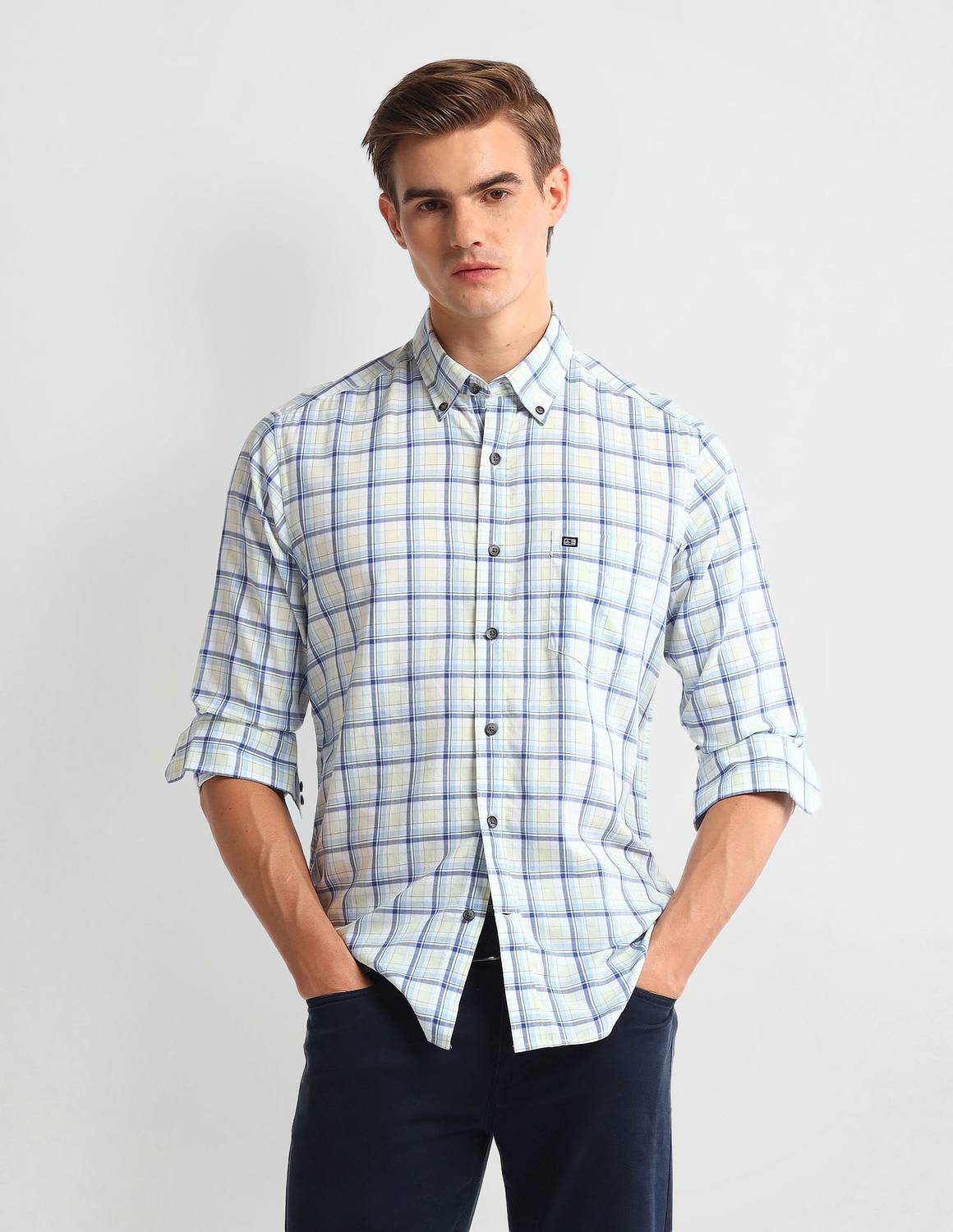 Arrow Sport Men Checkered Casual Green Shirt