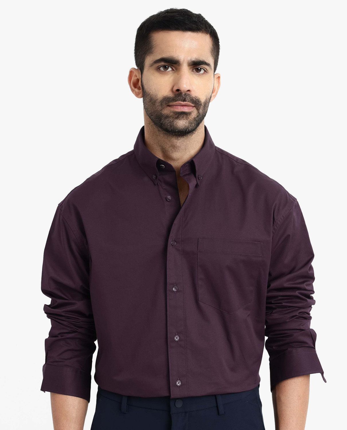 Image of RARE RABBIT Men Solid Casual Purple Shirt
