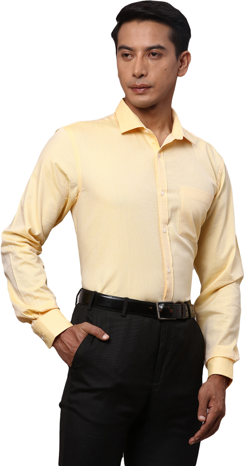 Image of PARK AVENUE Men Self Design Formal Yellow Shirt