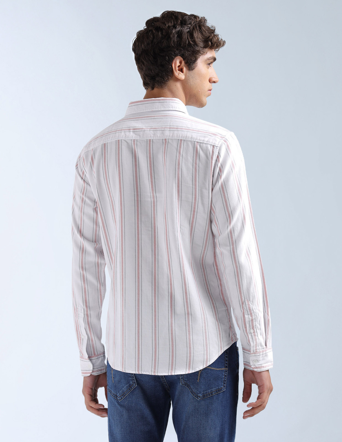 Image of FLYING MACHINE Men Striped Casual White Shirt