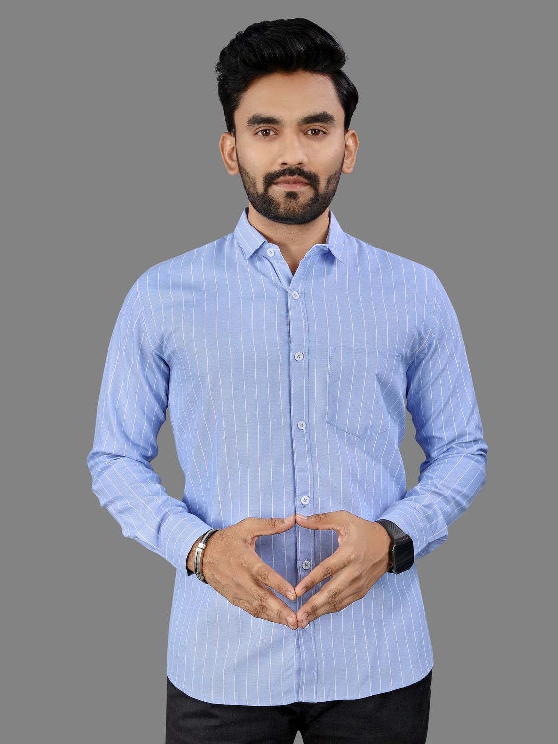Image of MILDIN Men Striped Formal Light Blue Shirt