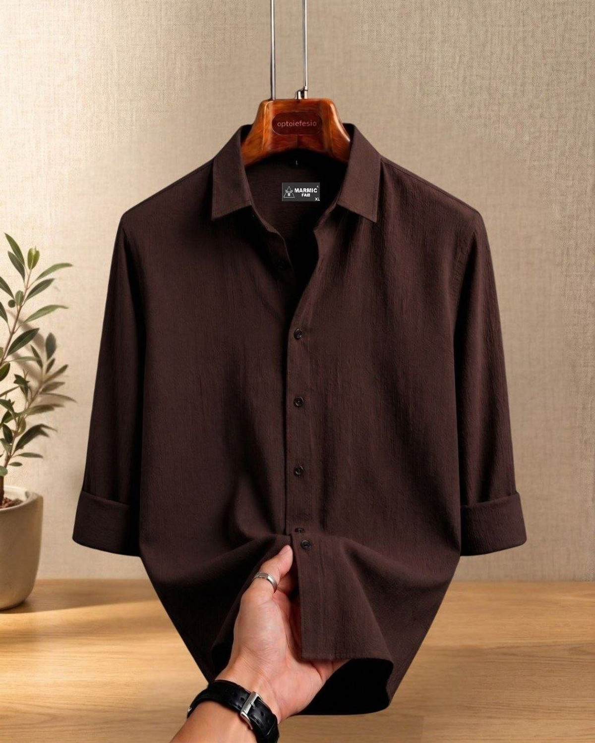 Image of Marmic Fab Men Solid Casual Brown Shirt