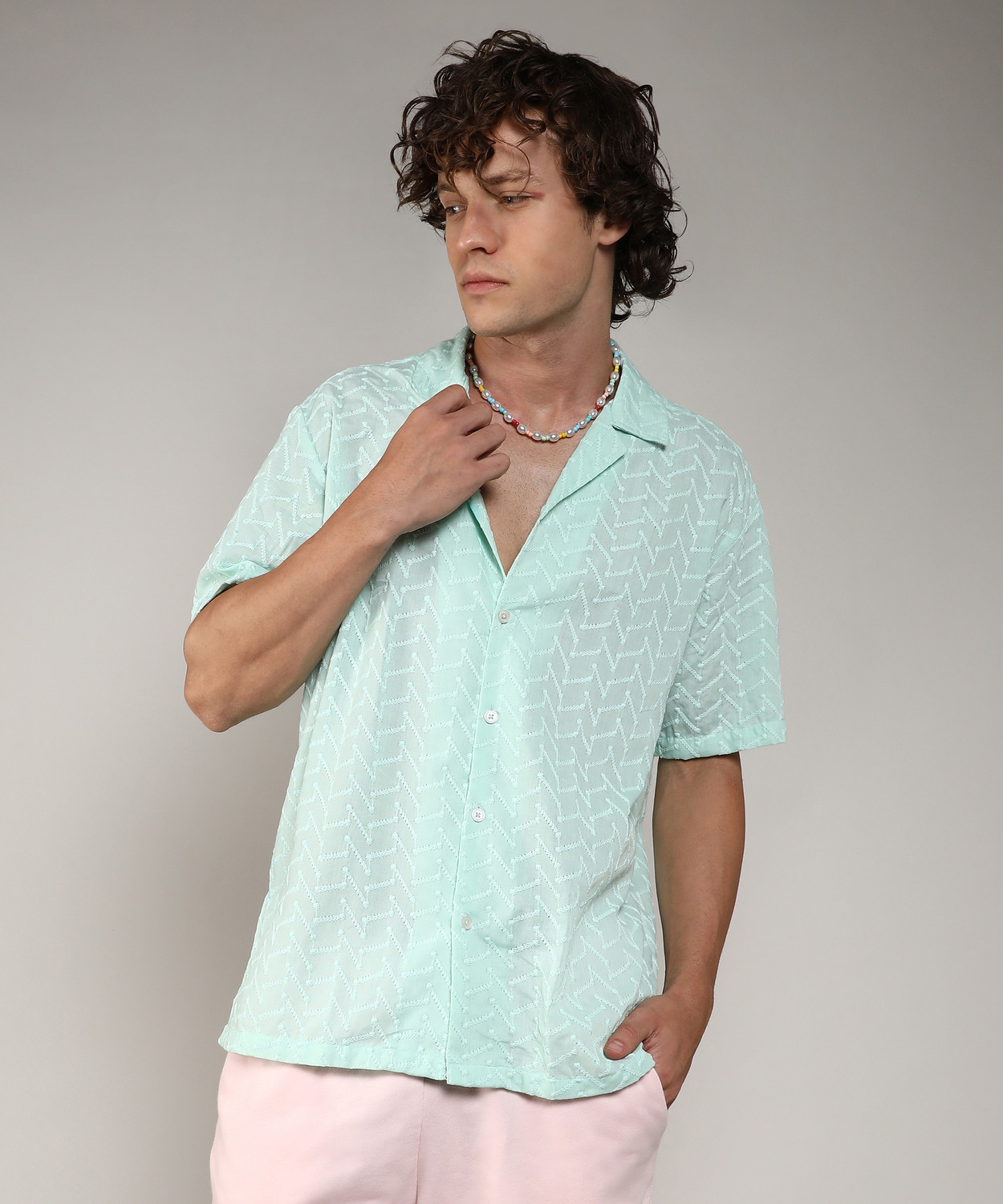 Image of CAHOOT Men Self Design Casual Green Shirt