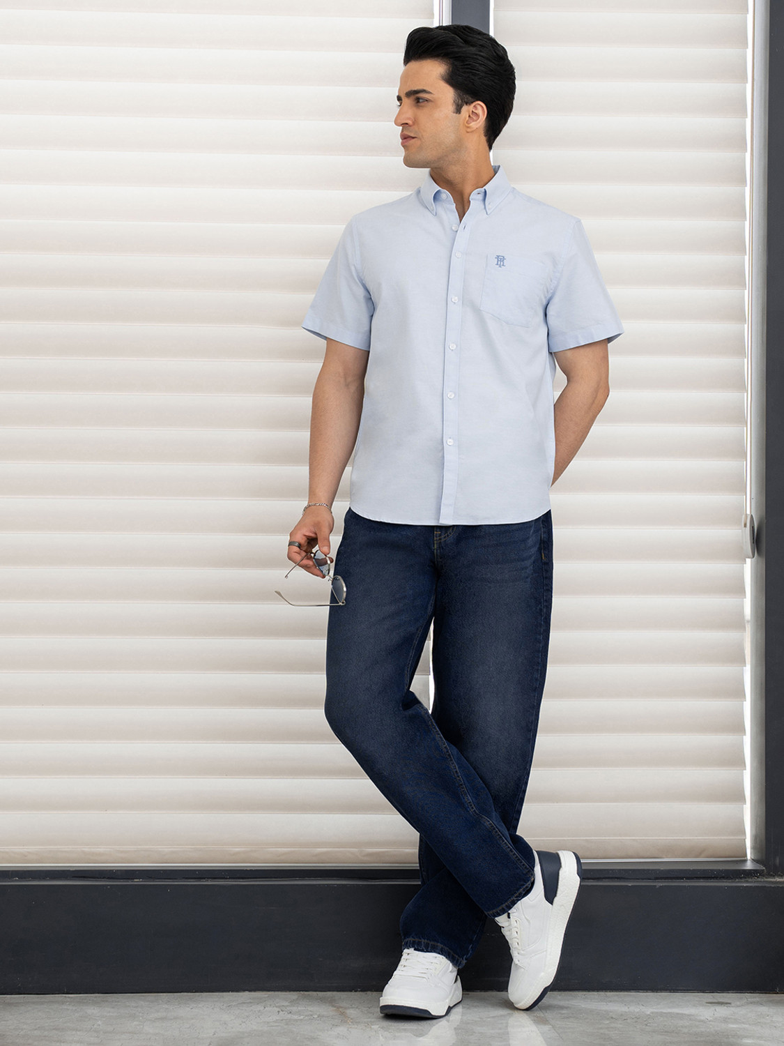 Image of RED TAPE Men Solid Casual Blue Shirt