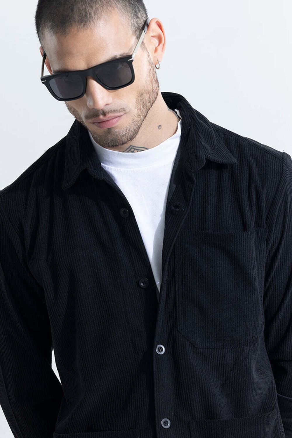 Image of Snitch Men Solid Casual Black Shirt