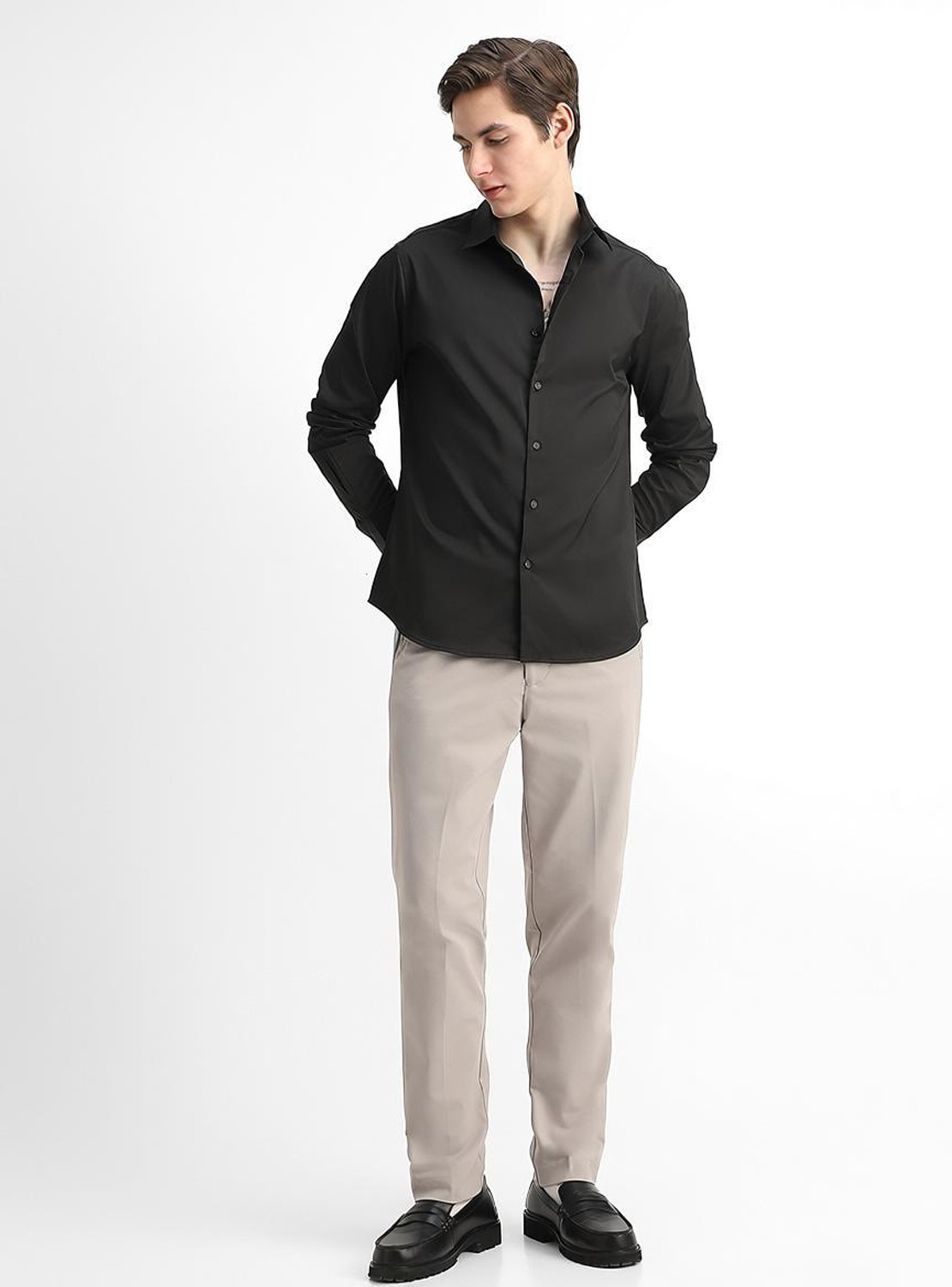 Image of Snitch Men Solid Formal Black Shirt