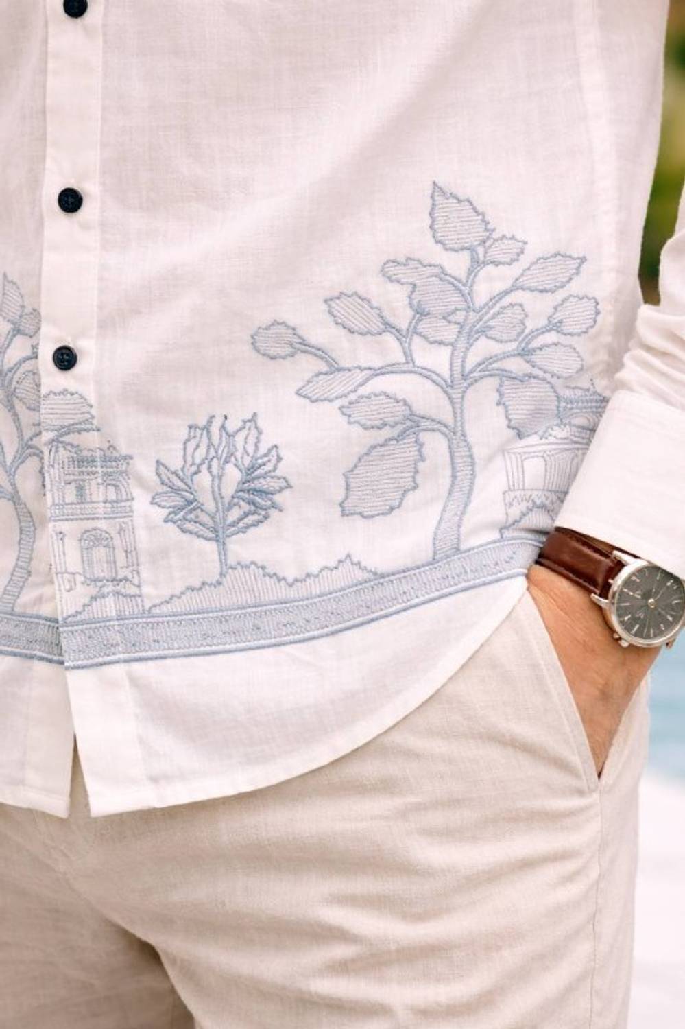 Fashionez Men Embroidered Casual White Shirt - Image 4