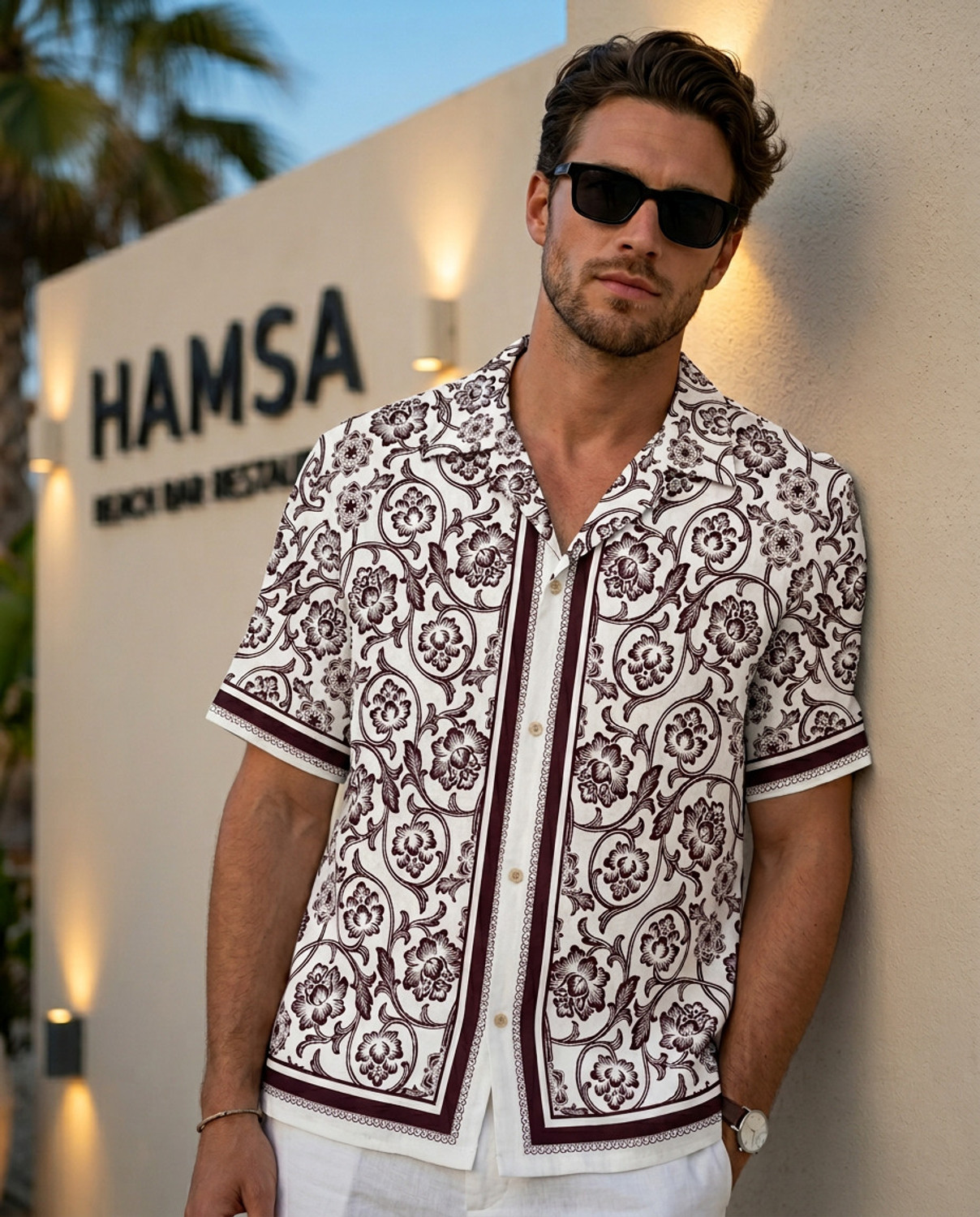 Image of STENFIA Men Printed Casual Cream, Maroon Shirt