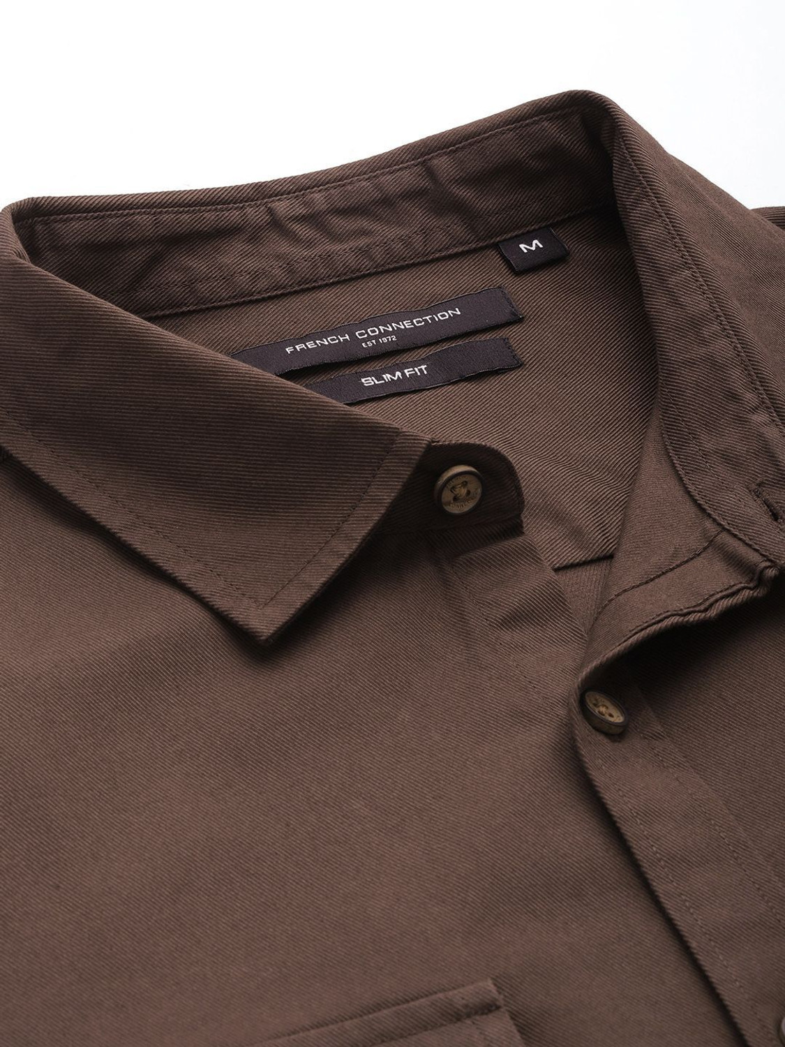 Image of French Connection Men Slim Fit Solid Cut Away Collar Casual Shirt