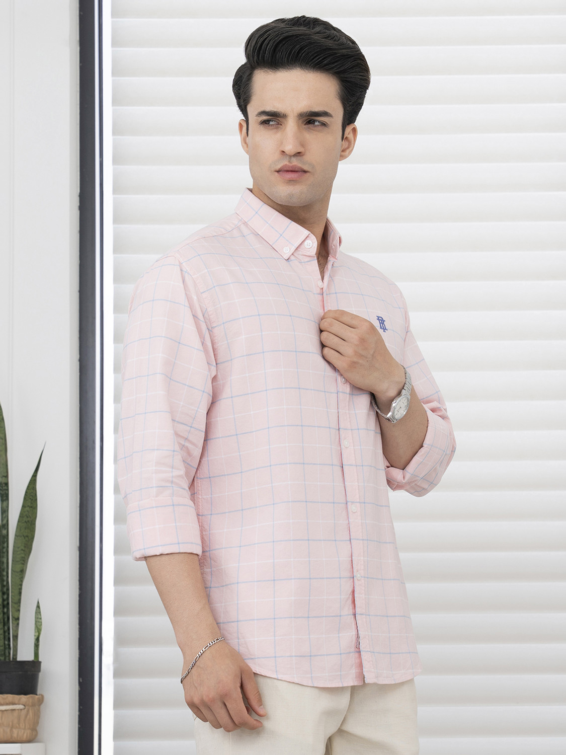 Image of RED TAPE Men Checkered Casual Pink Shirt