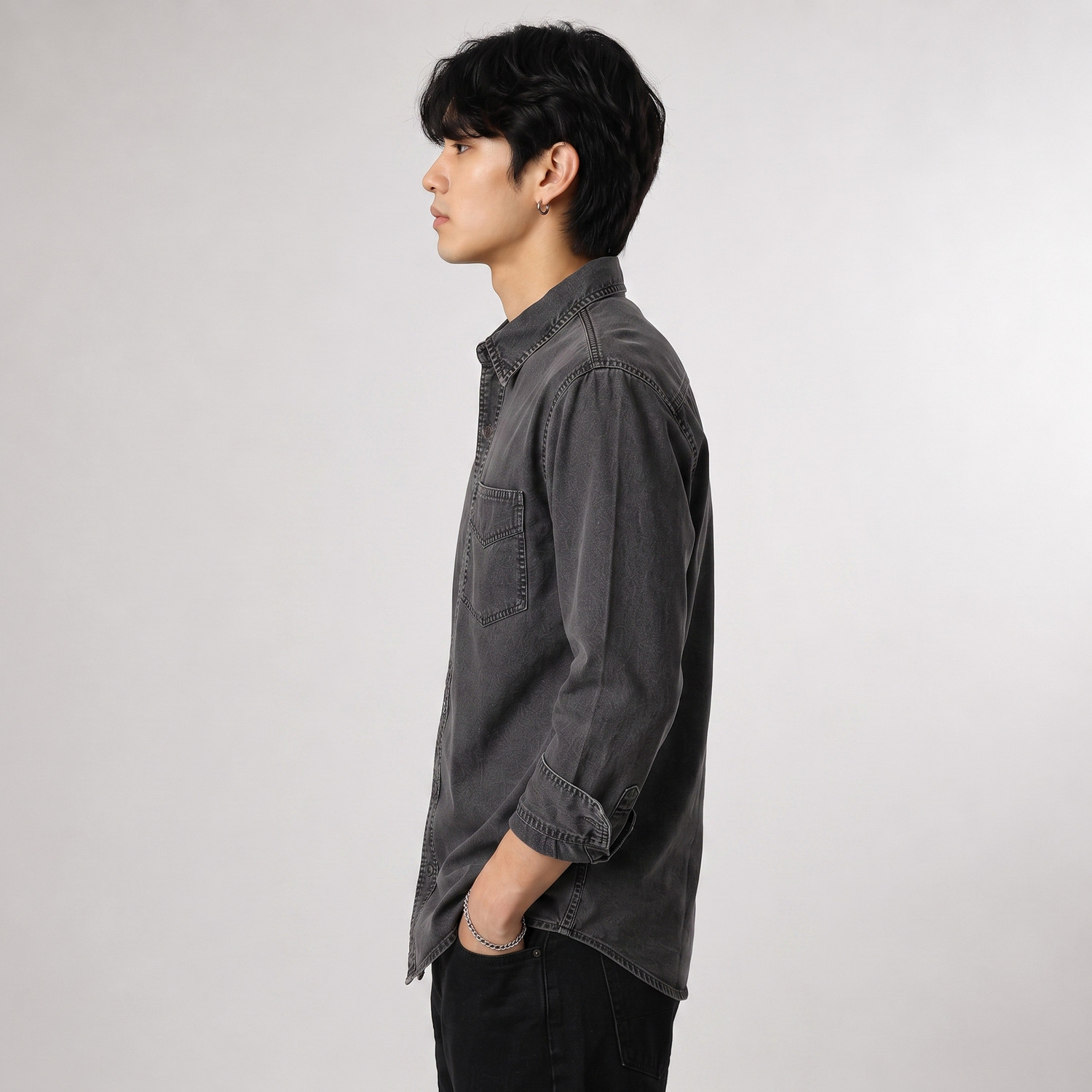 Image of youngtrends Men Washed Casual Black Shirt