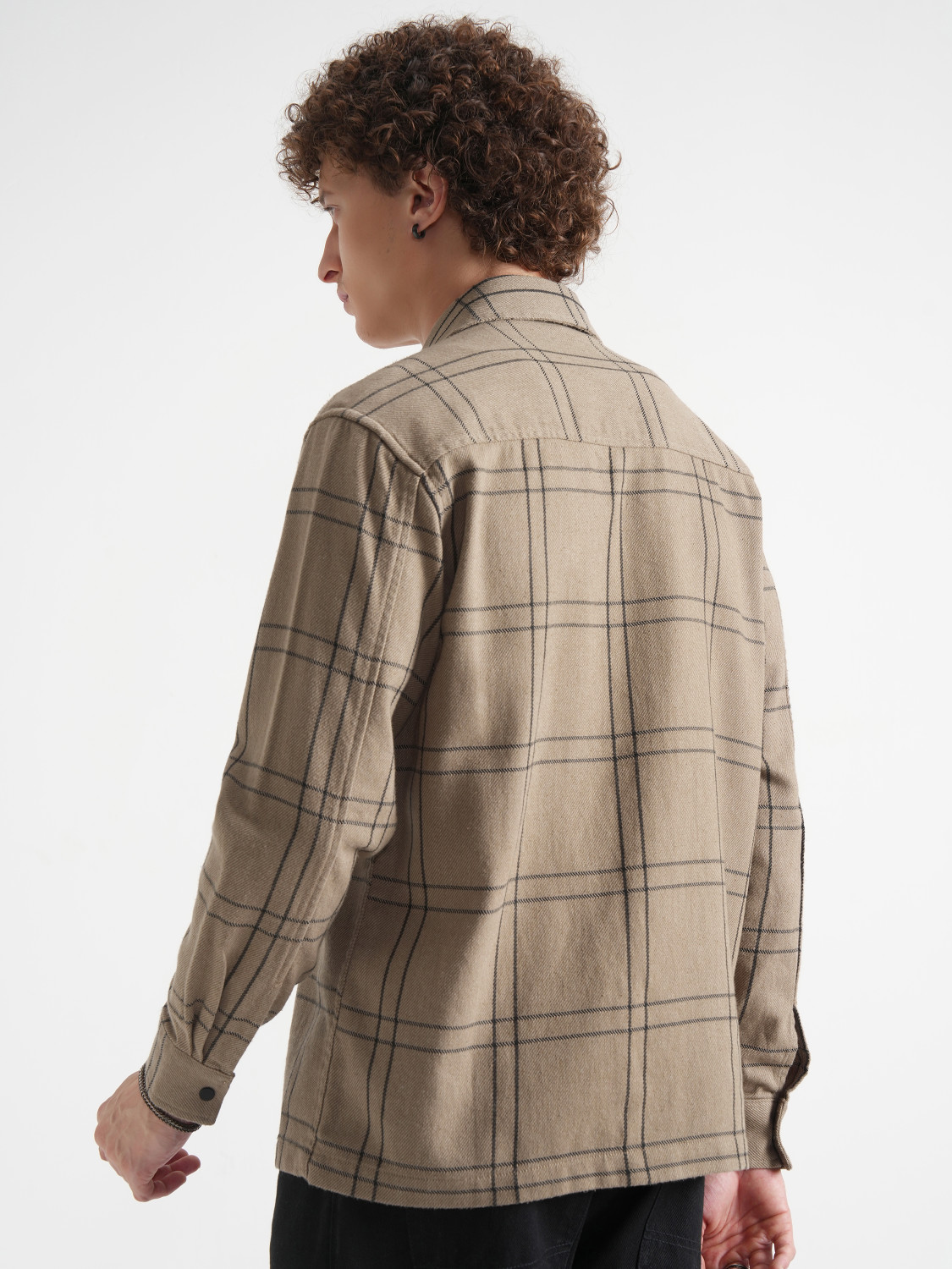 Image of HIGHLANDER Men Checkered Casual Khaki Shirt
