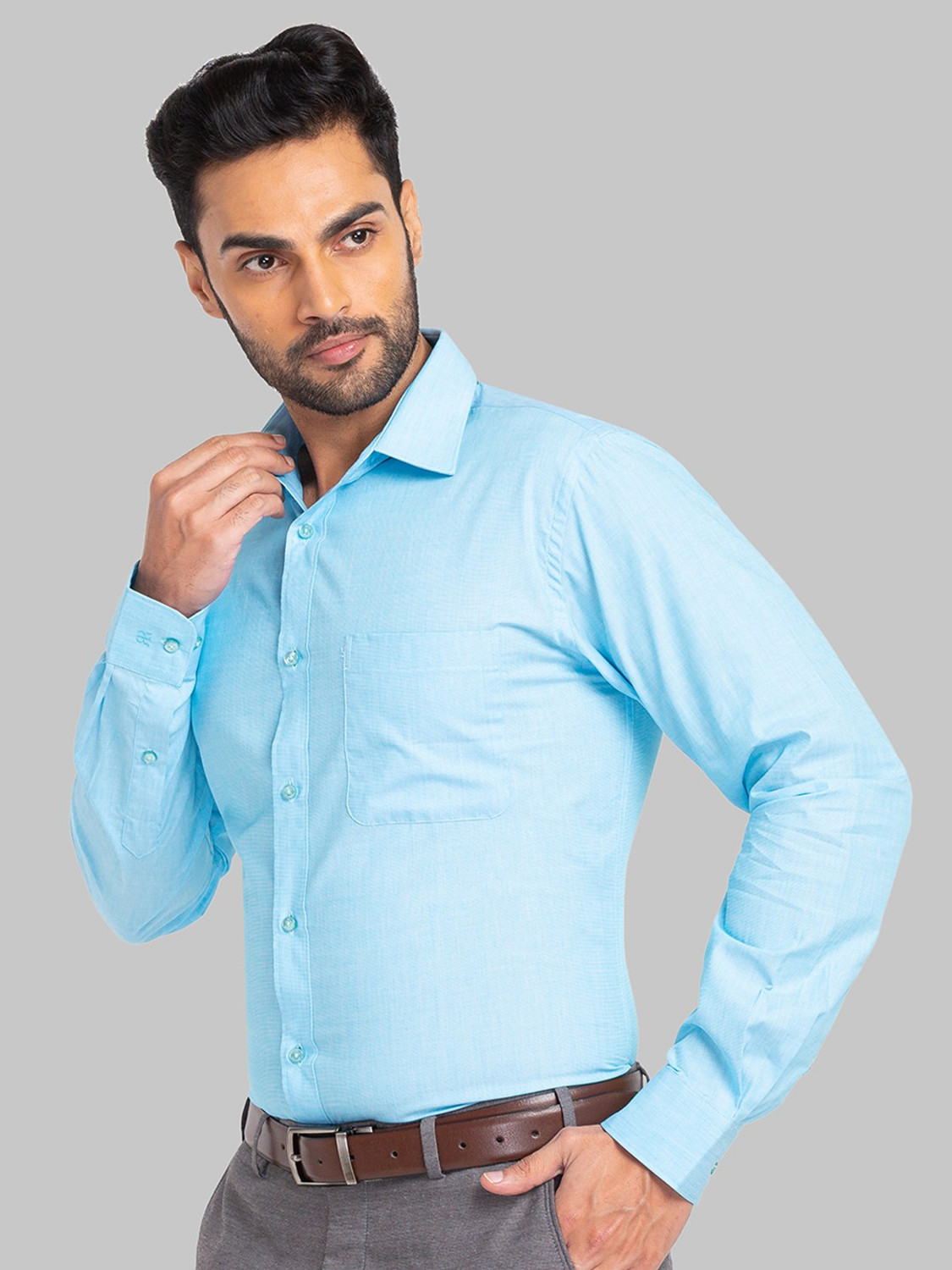 Image of Raymond Men Solid Formal Light Blue Shirt