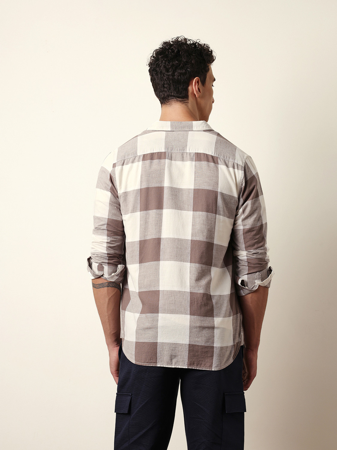 Image of THE BEAR HOUSE Men Checkered Casual Brown, White Shirt