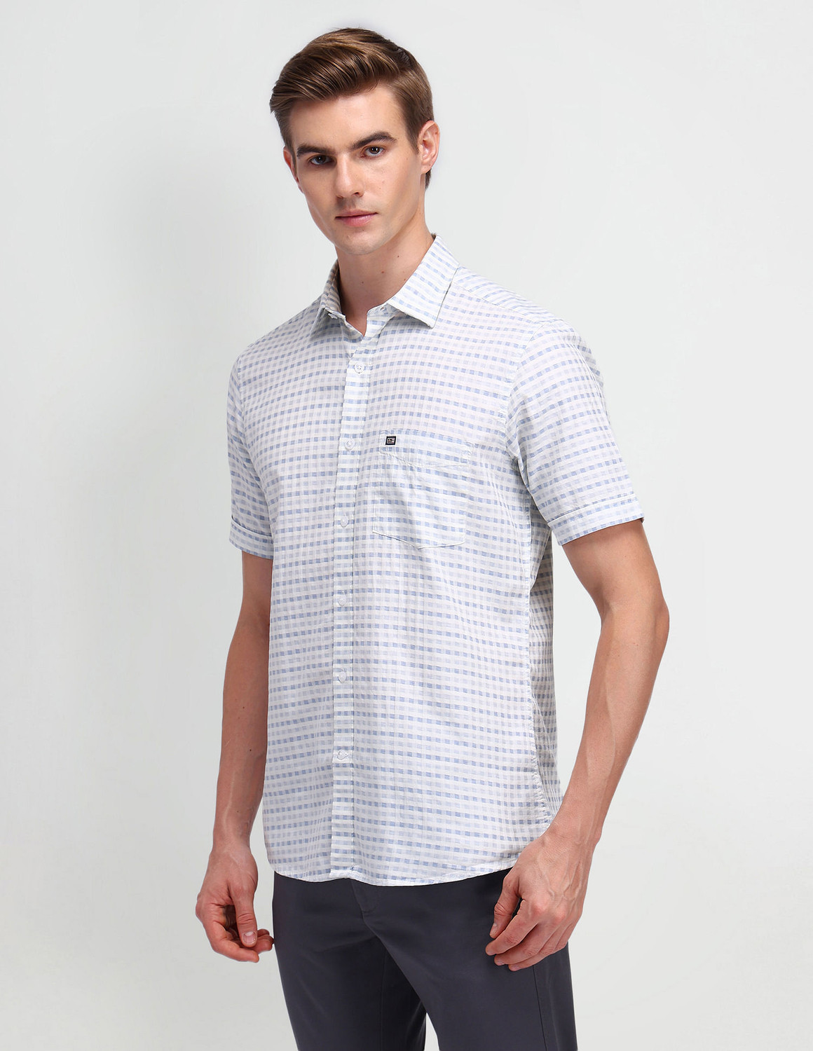 Image of Arrow Sport Men Checkered Casual Grey Shirt
