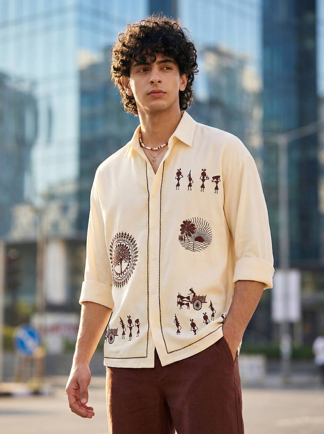 Shree Sai Balaji Men Beige Printed Casual Shirt