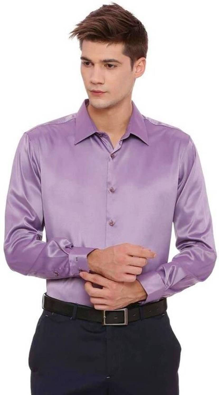 BOWRAIN Men Solid Formal Purple Shirt