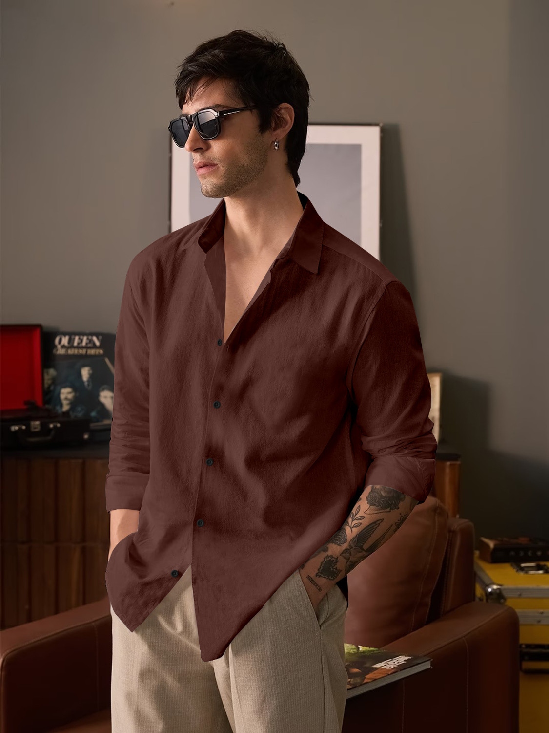 Image of javier Men Solid Casual Brown Shirt