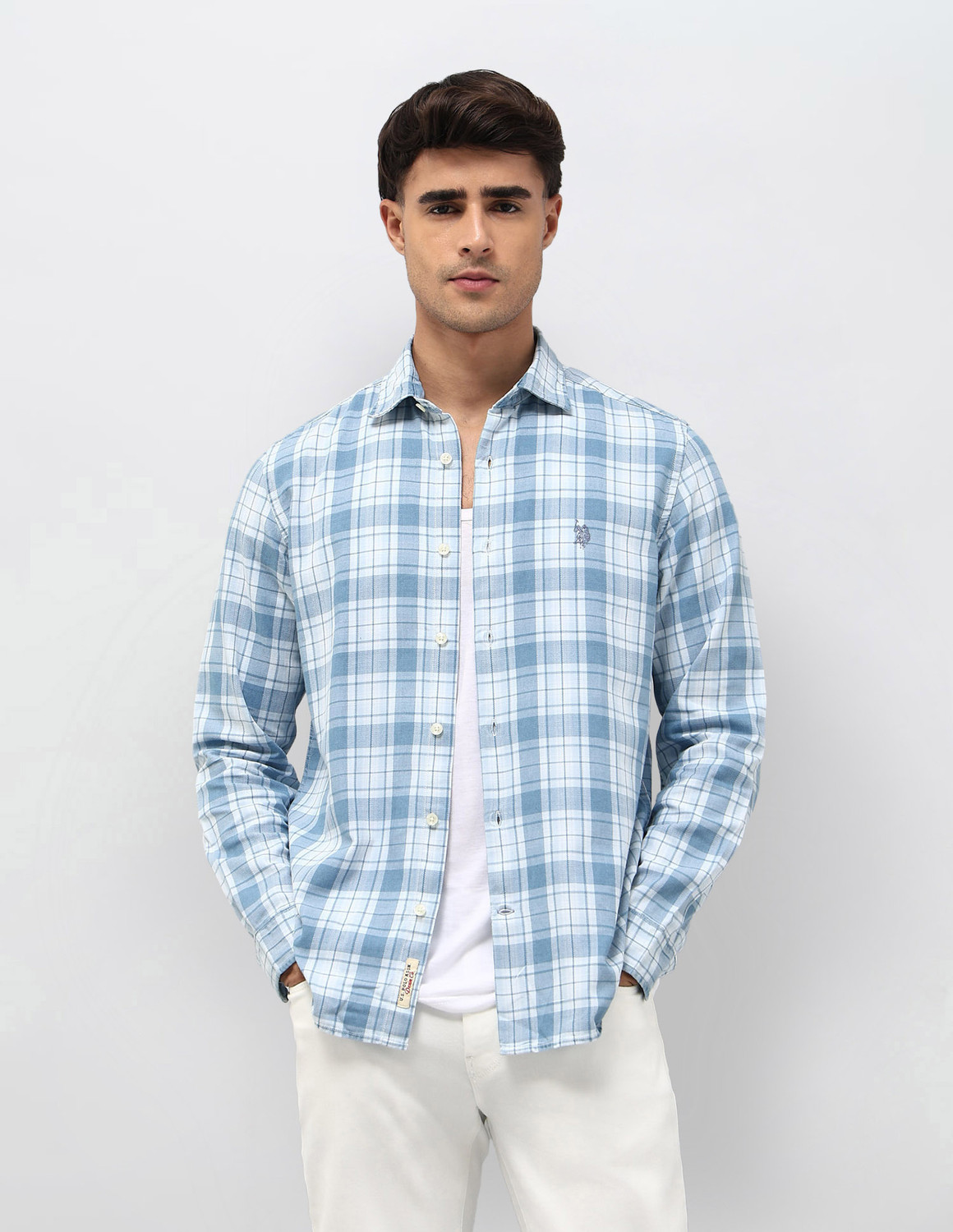 Image of U.S. Polo Assn. Denim Co. Men Checkered Casual Blue Shirt