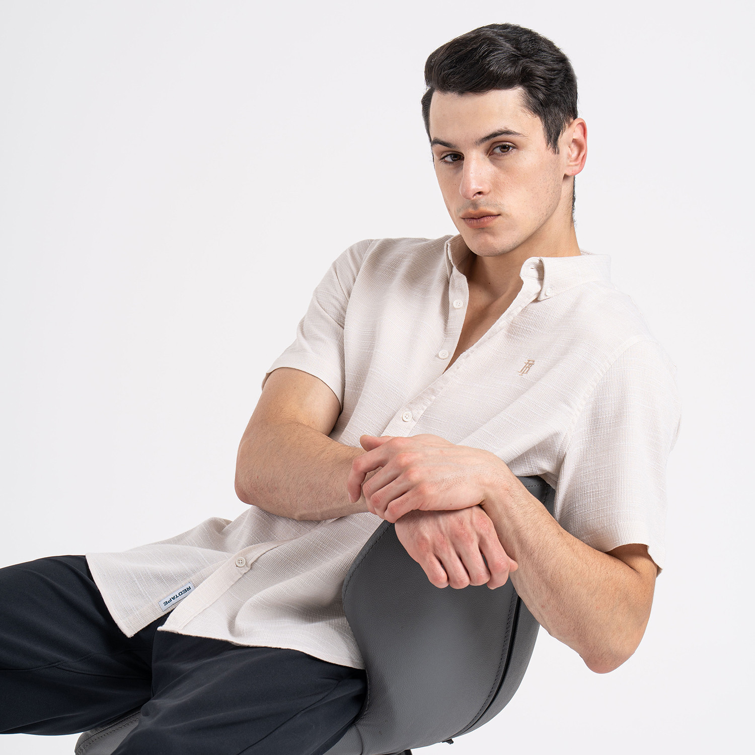 Image of RED TAPE Men Self Design Casual Beige Shirt