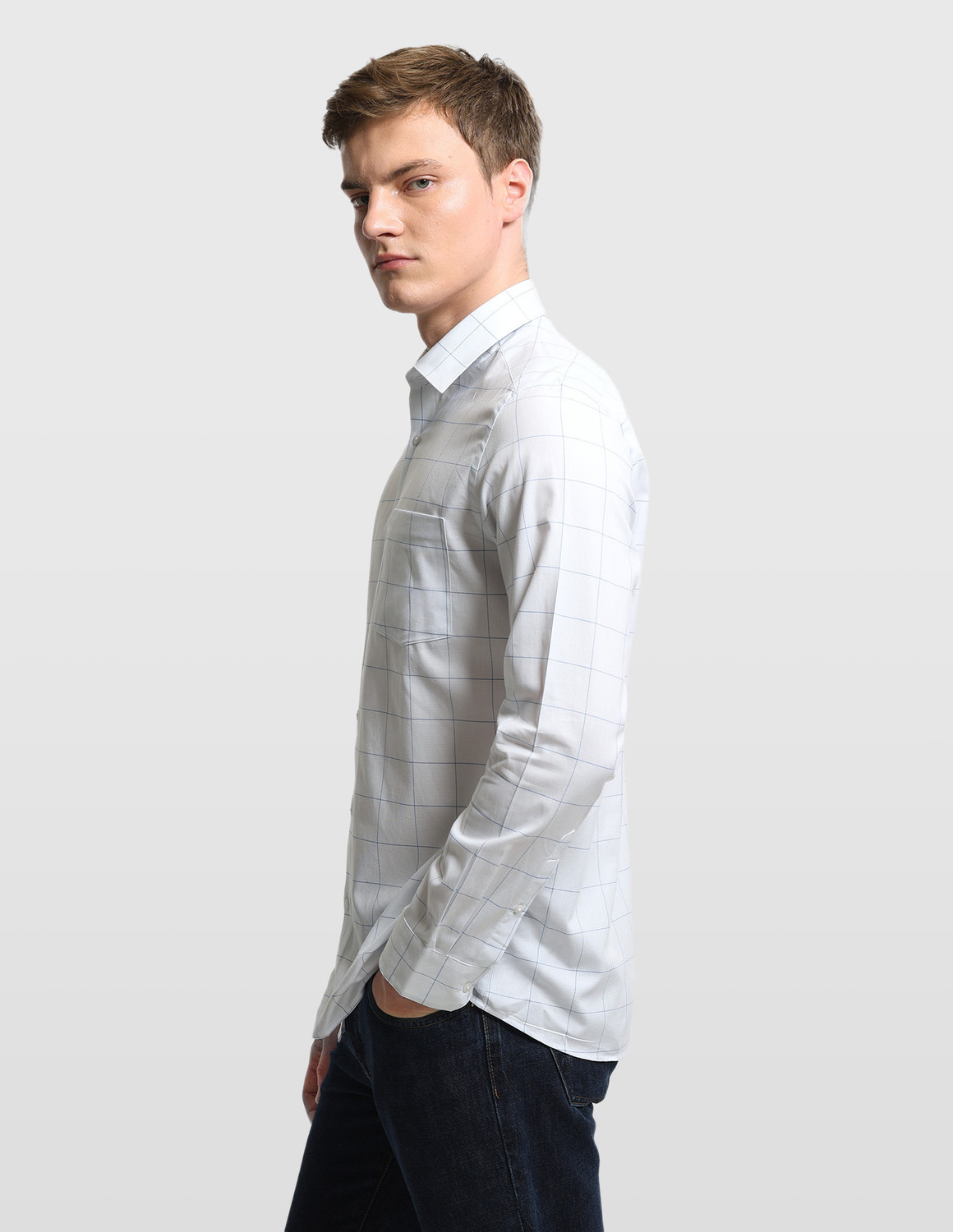 Image of ARROW Men Checkered Casual Blue Shirt