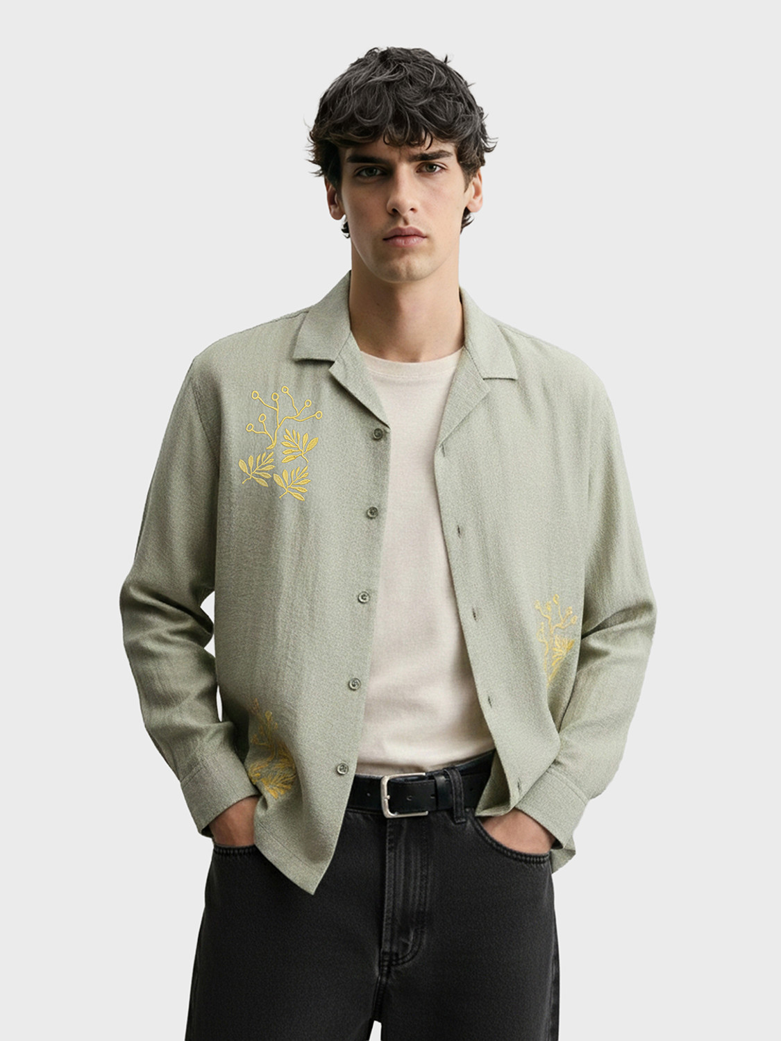 Image of The Indian Garage Co. Men Solid Beach Wear Green Shirt