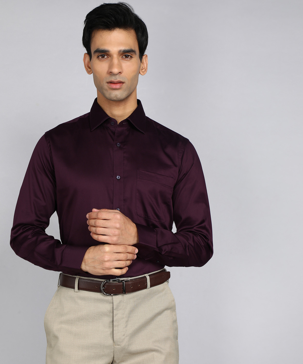 Image of Raymond Men Solid Formal Purple Shirt
