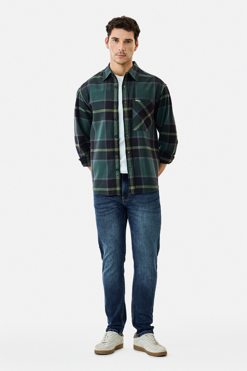 Image of Snitch Men Checkered Casual Dark Green Shirt
