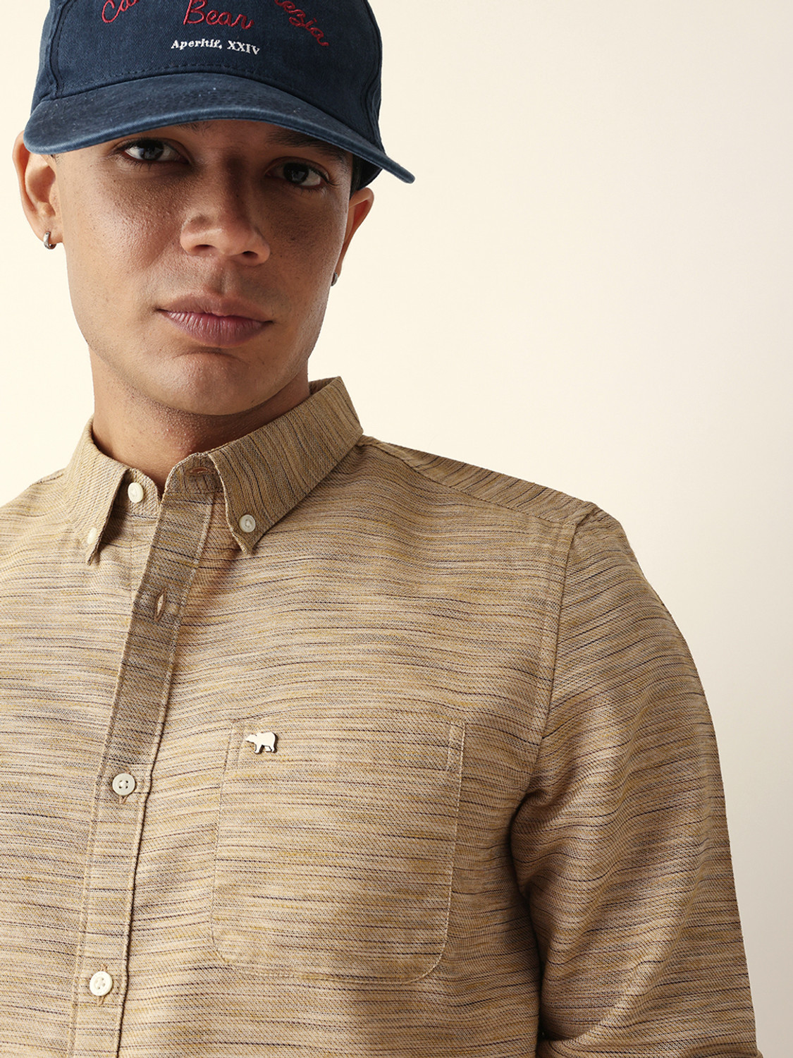 Image of THE BEAR HOUSE Men Self Design Casual Brown Shirt