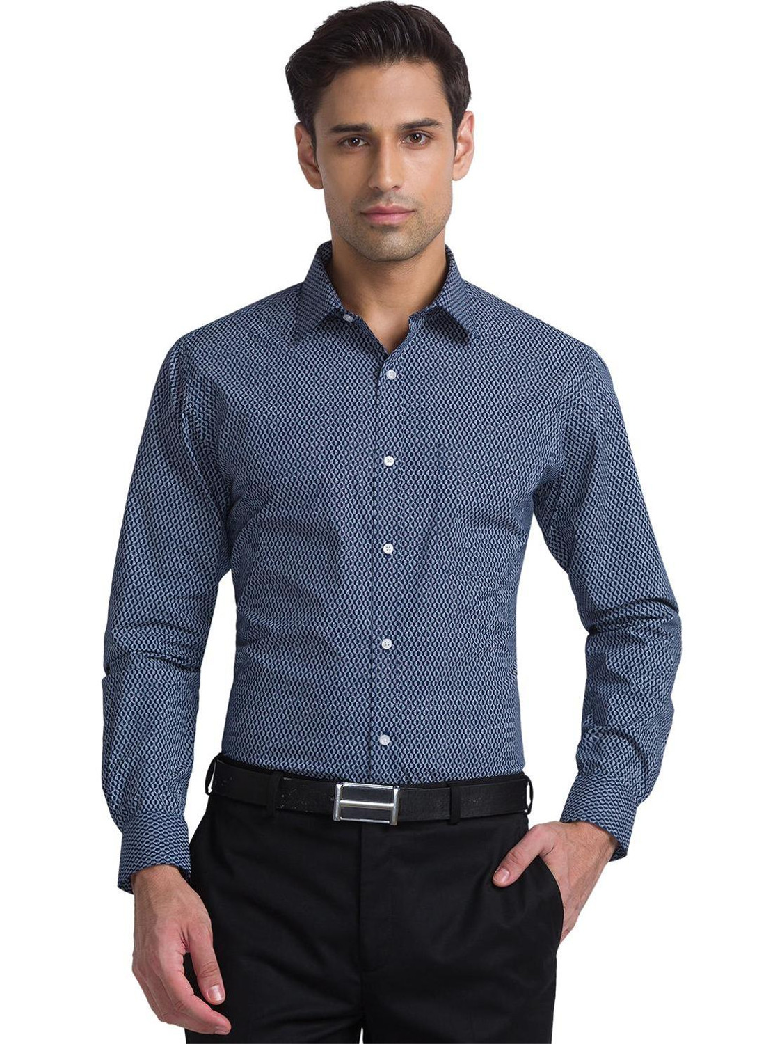Image of Raymond Men Printed Formal Blue Shirt