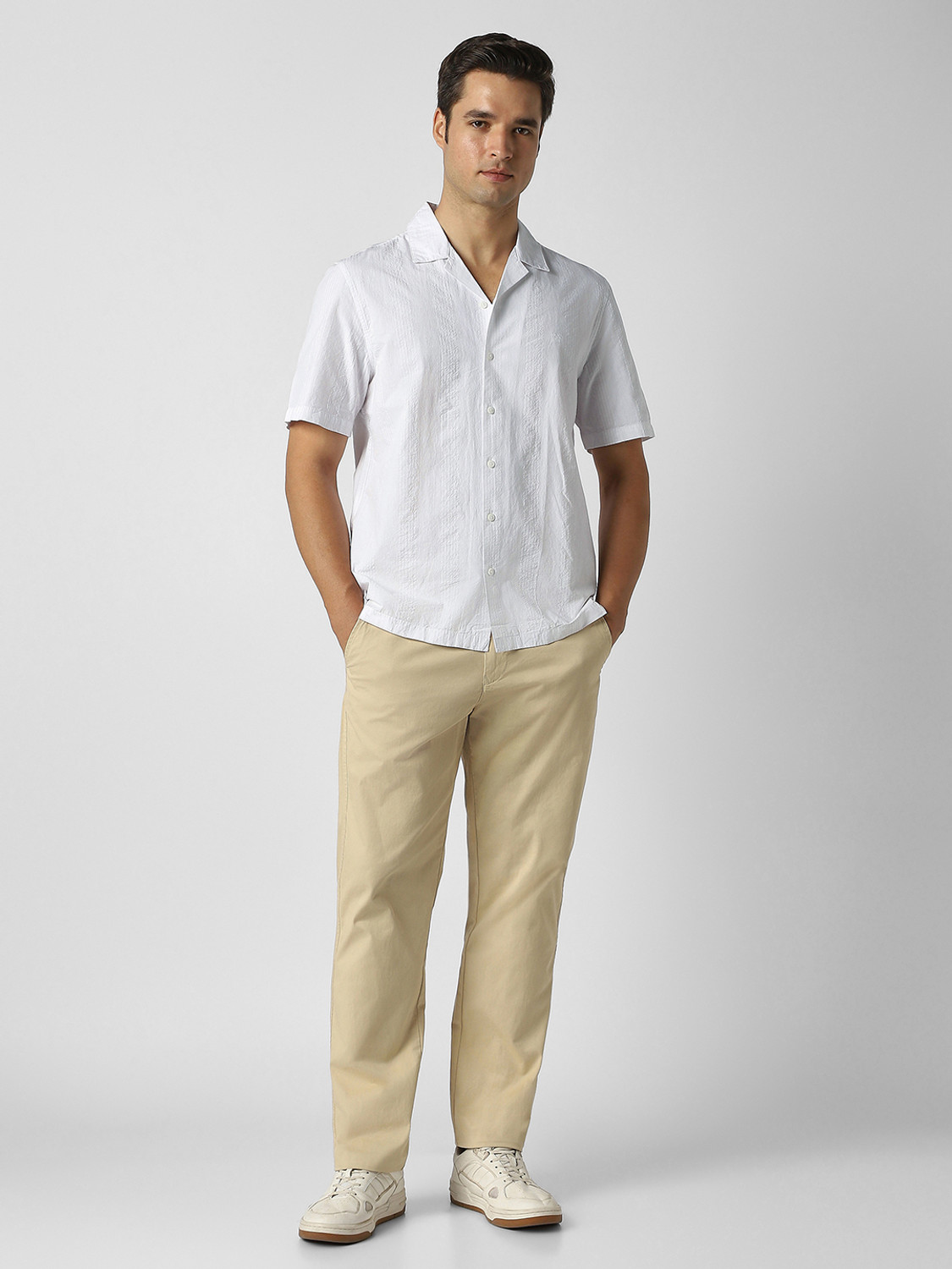 Image of PETER ENGLAND Men Solid Casual White Shirt