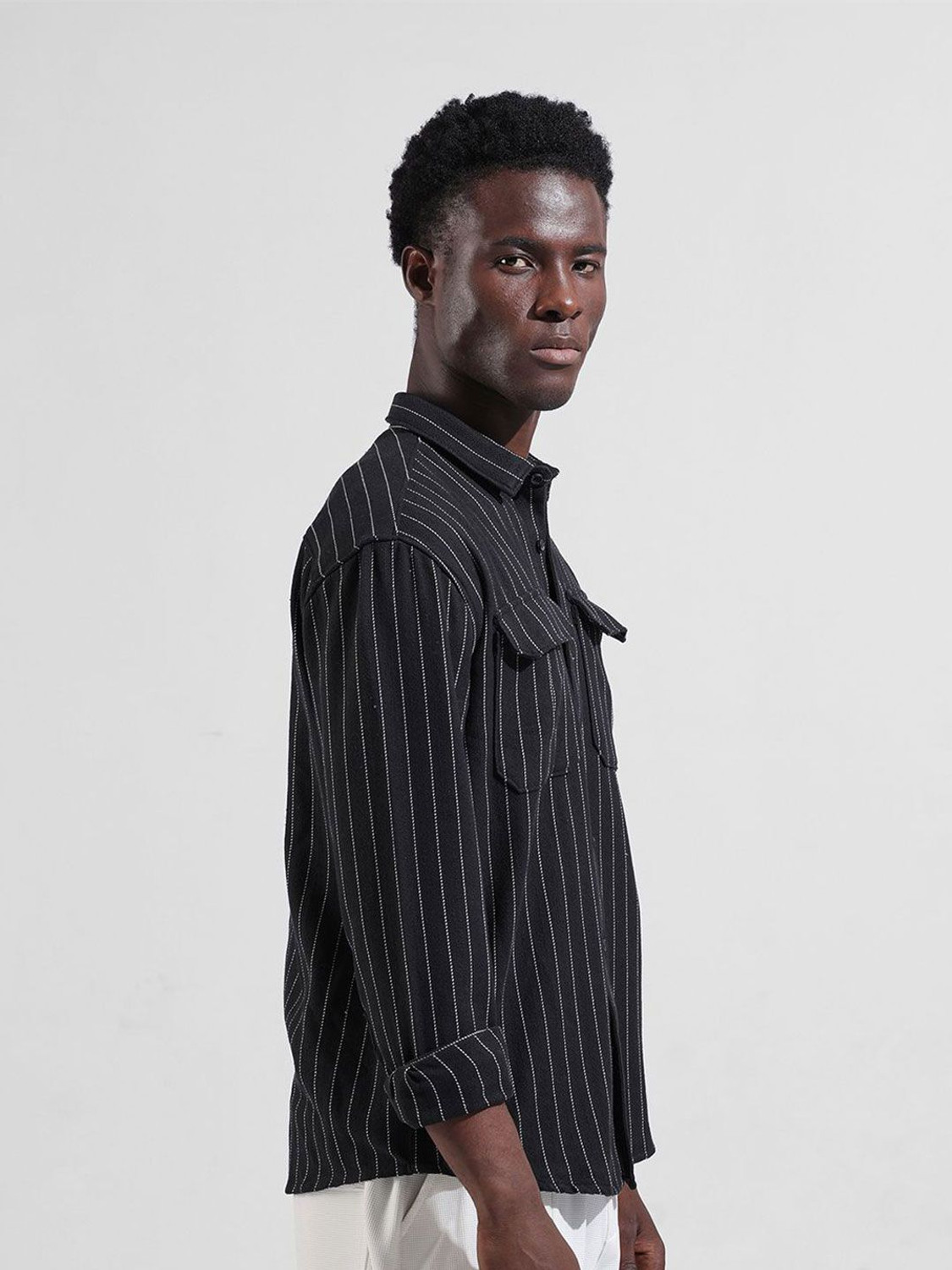 Image of The Indian Garage Co. Men Striped Casual Black Shirt