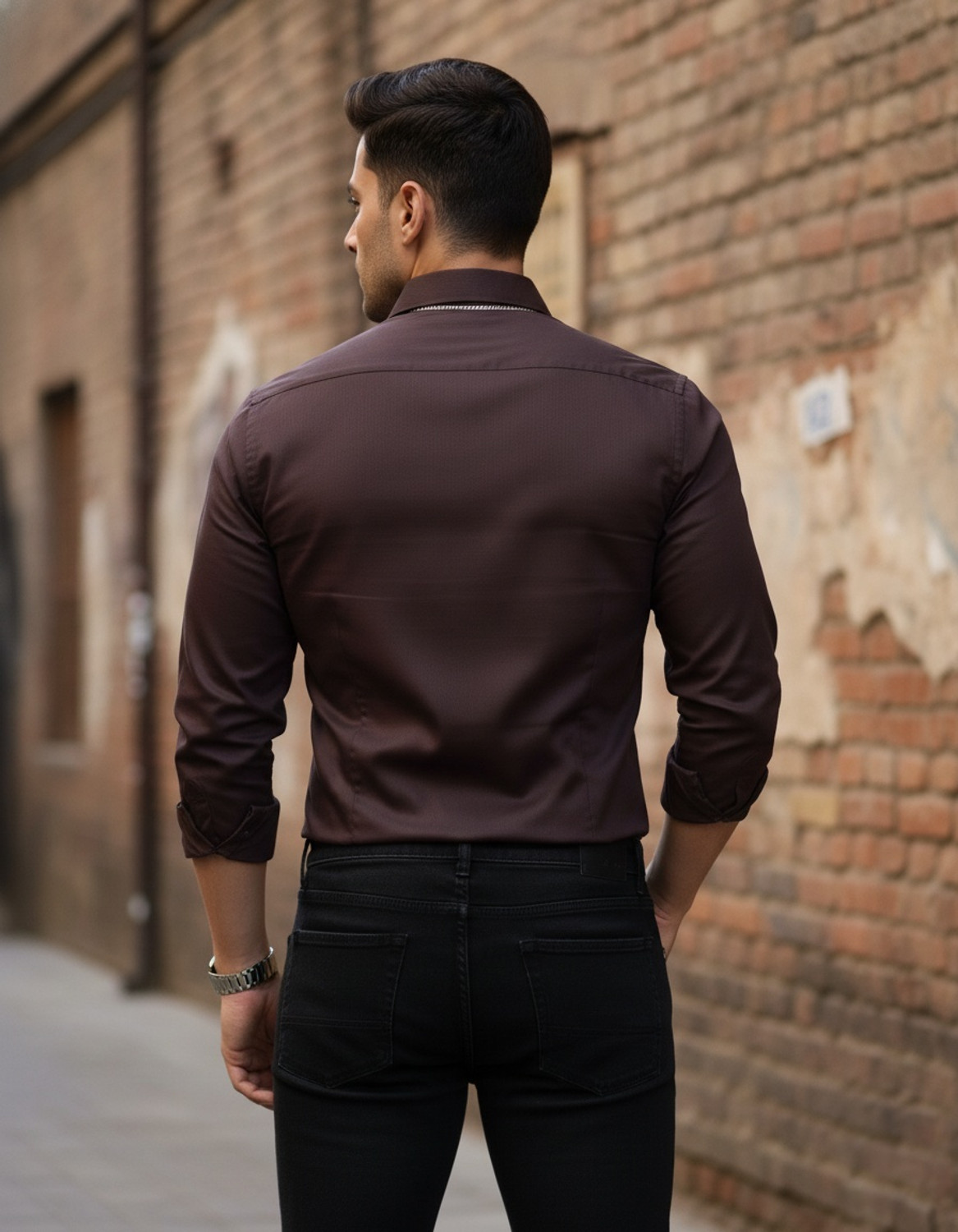Image of RICH STAG Men Solid Casual Brown Shirt