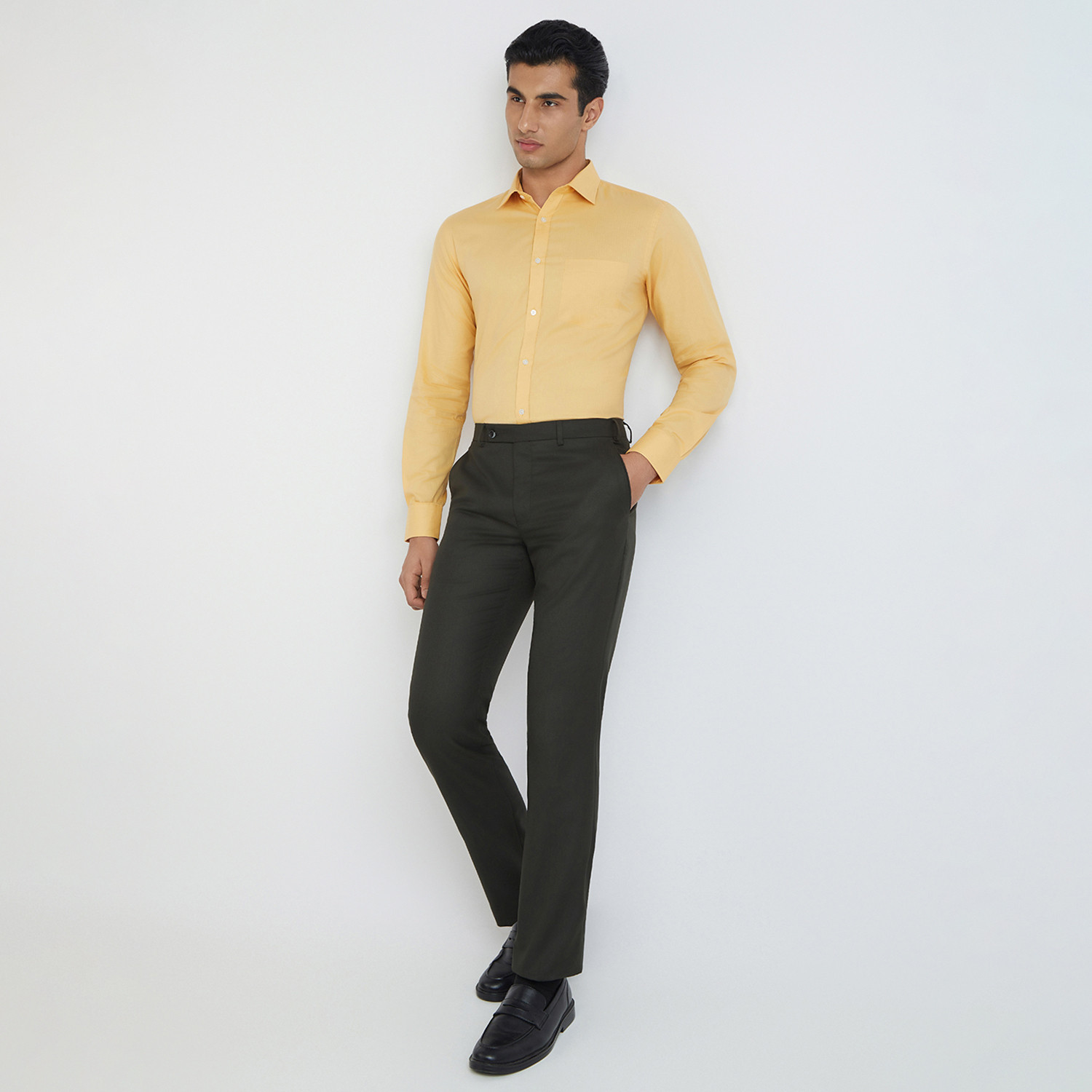 Image of PARK AVENUE Men Self Design Formal Yellow Shirt